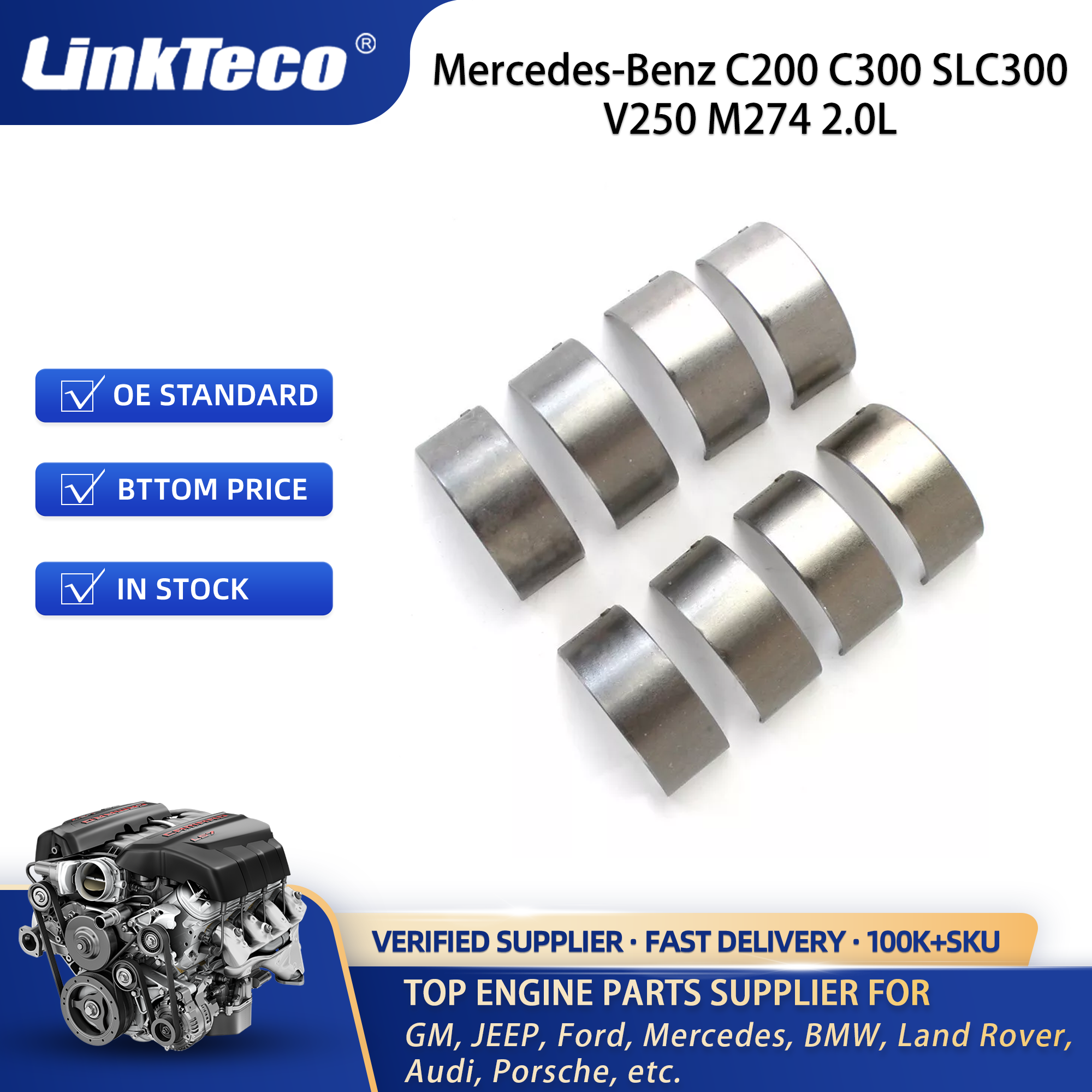 Linkteco Engine Rebuild Kit Crankshaft & Piston Kit For Mercedes-Benz C200 C300 SLC300 V250 M274 2.0L 2014-2019 2700100068