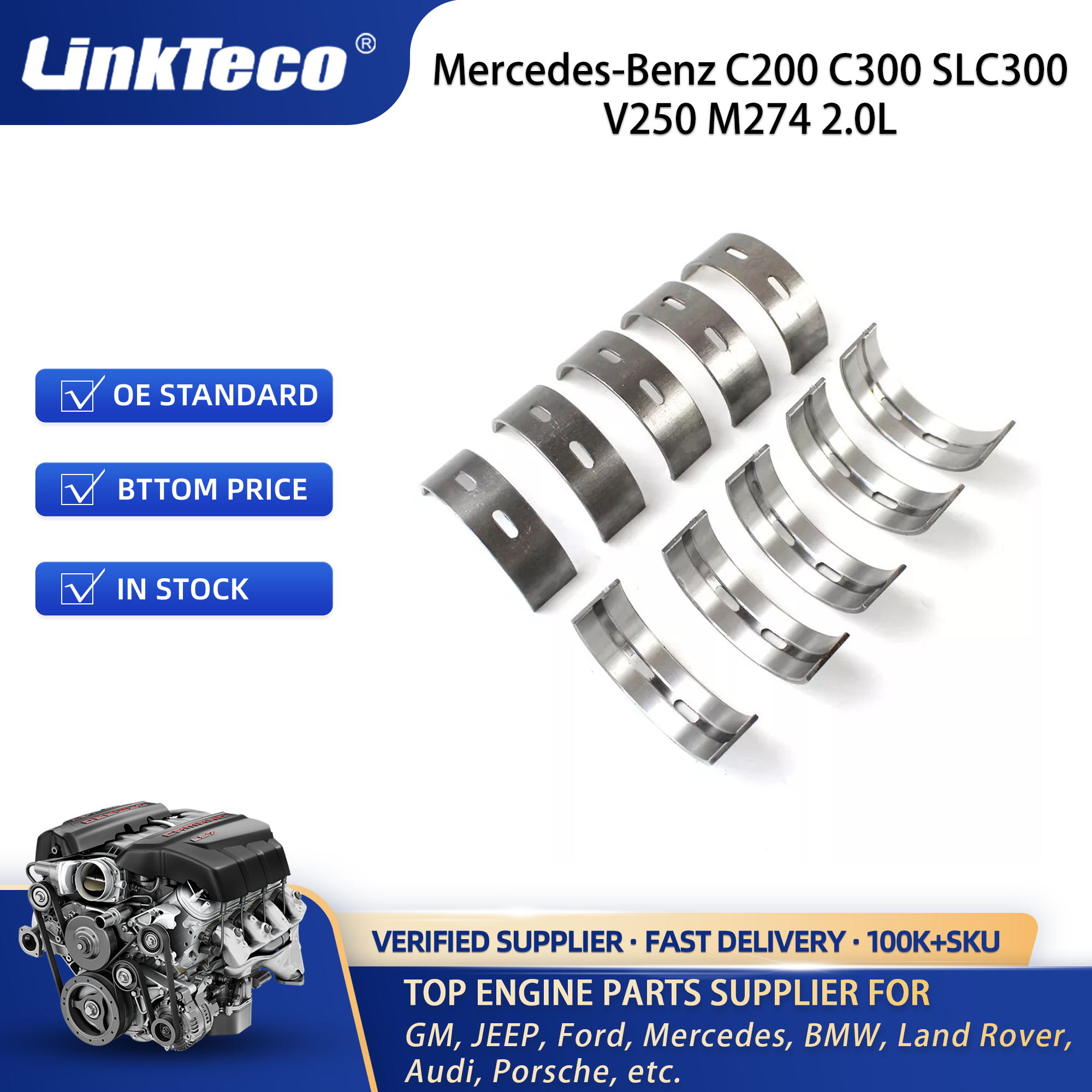 Linkteco Engine Rebuild Kit Crankshaft & Piston Kit For Mercedes-Benz C200 C300 SLC300 V250 M274 2.0L 2014-2019 2700100068