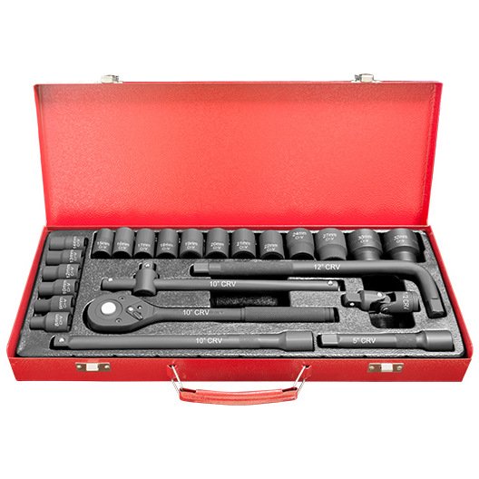 24pcs 1/2'' Drive Ratchet Wrench Socket Wrench Kit Manganese Phosphate Combination Auto Repair Hardware Tool Set