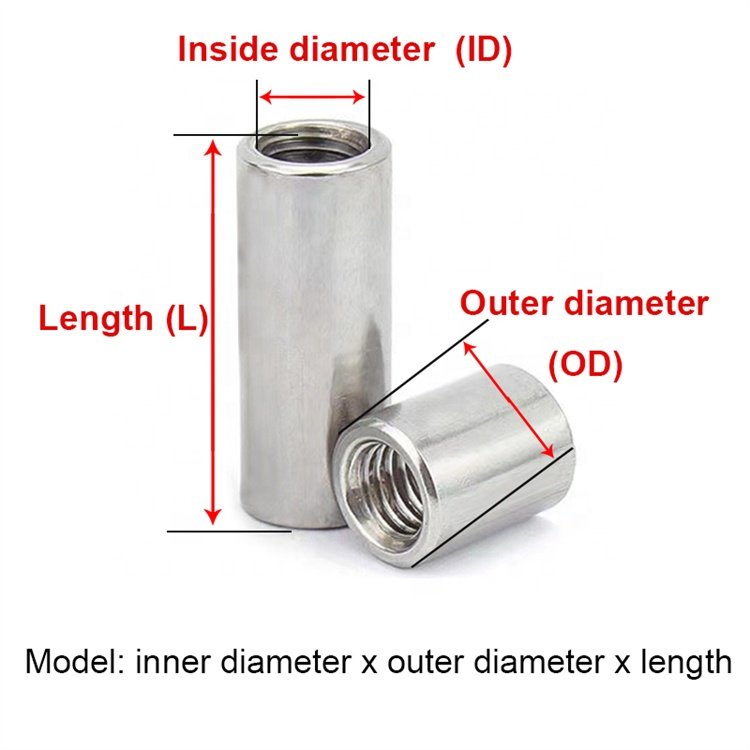 Wholesale M3 M4 M5 M6 M8 M10-M20 304 Stainless Steel Round Threaded Sleeve Connector Nuts Rod