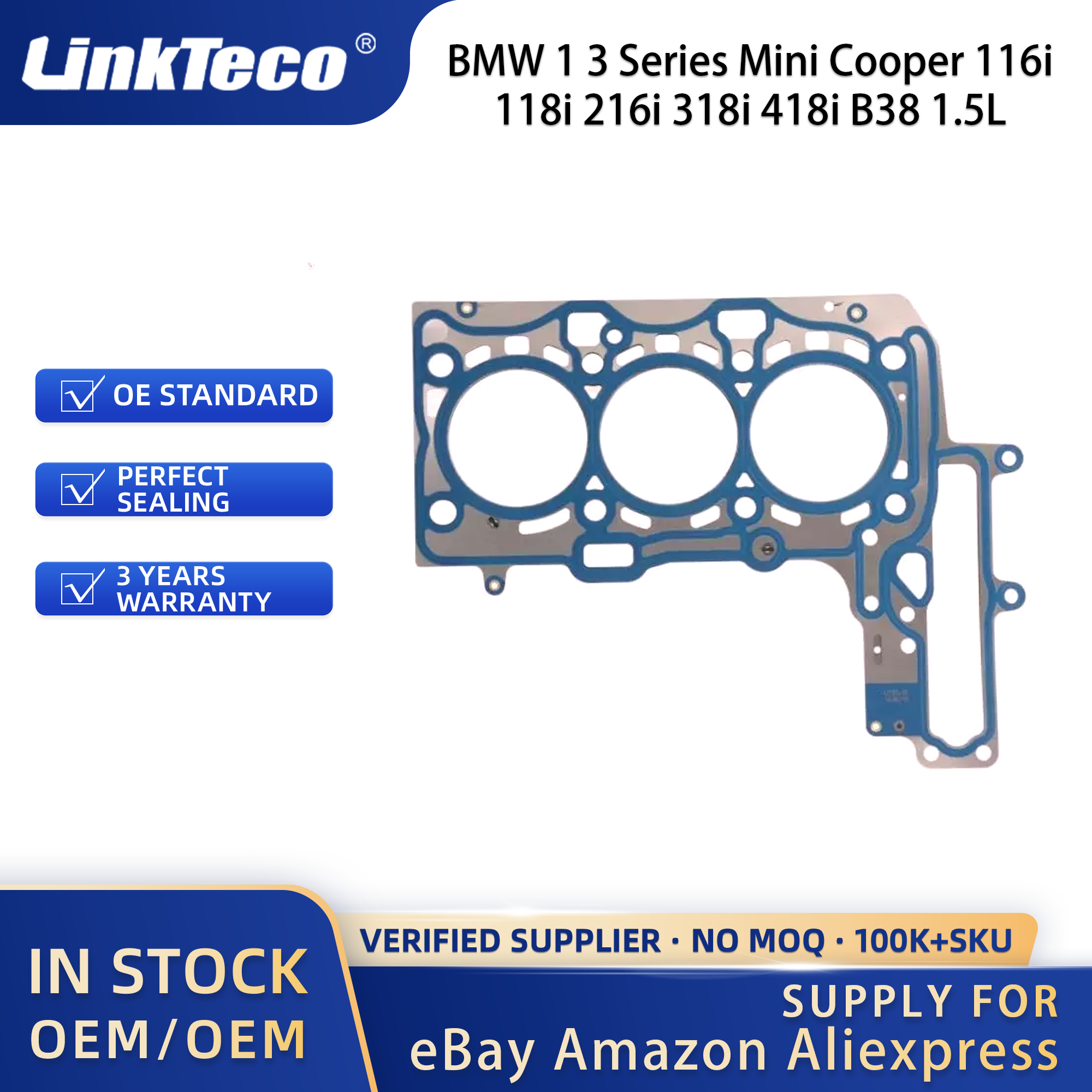 Linkteco Engine Head Gasket For BMW 1 3 Series Mini Cooper 116i 118i 216i 318i 418i B38 1.5L 2014-2021 11128630683 10220800