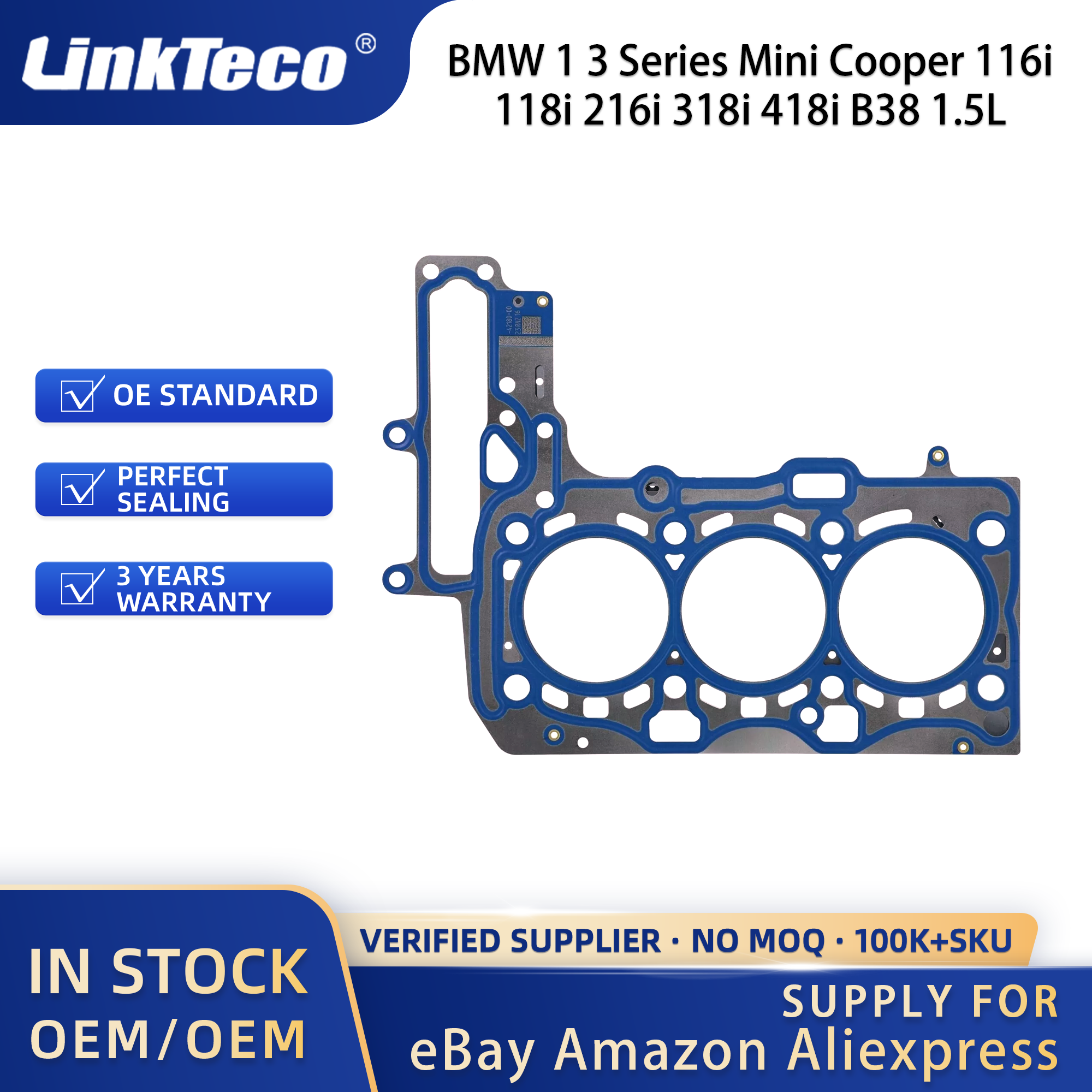Linkteco Engine Head Gasket For BMW 1 3 Series Mini Cooper 116i 118i 216i 318i 418i B38 1.5L 2014-2021 11128630683 10220800