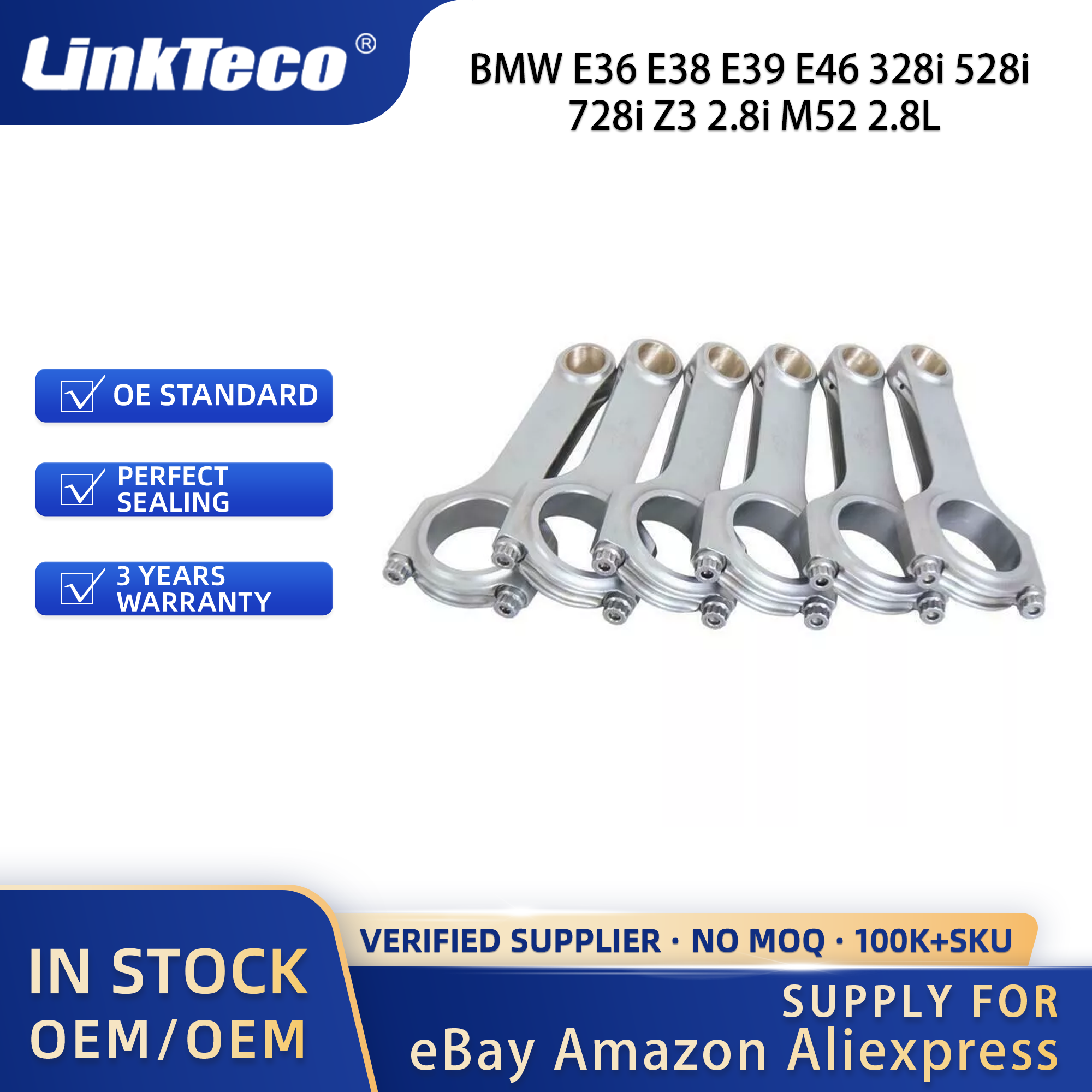 Linkteco 6X Con-Rod & Piston Kkit STD 84mm For BMW E36 E38 E39 E46 328i 528i 728i Z3 2.8i M52 2.8L 1995-2001 11251432806 1432806