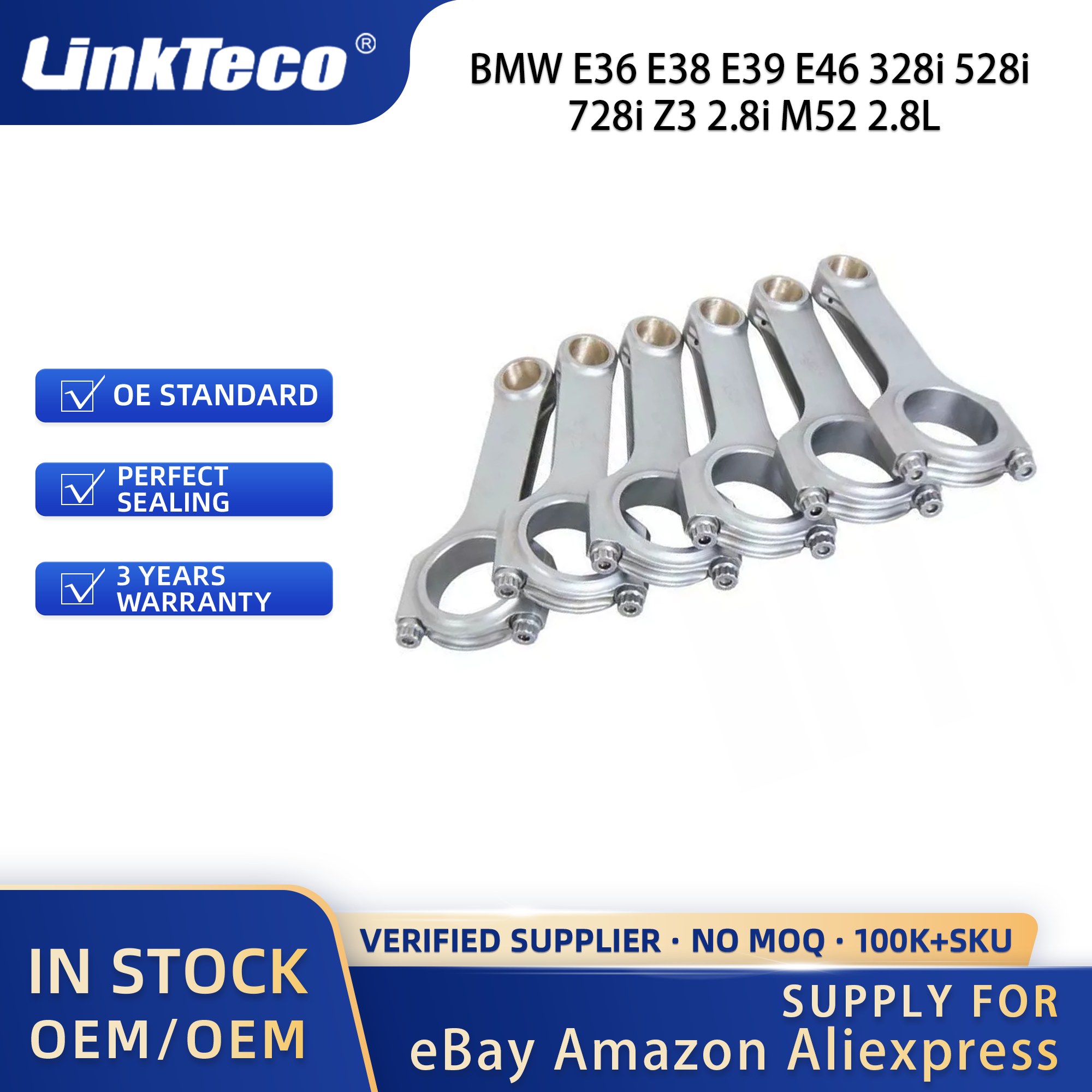 Linkteco 6X Con-Rod & Piston Kkit STD 84mm For BMW E36 E38 E39 E46 328i 528i 728i Z3 2.8i M52 2.8L 1995-2001 11251432806 1432806
