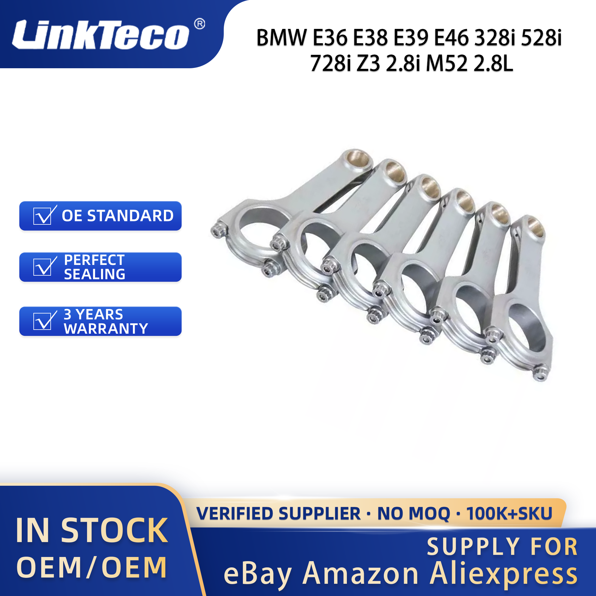 Linkteco 6X Con-Rod & Piston Kkit STD 84mm For BMW E36 E38 E39 E46 328i 528i 728i Z3 2.8i M52 2.8L 1995-2001 11251432806 1432806