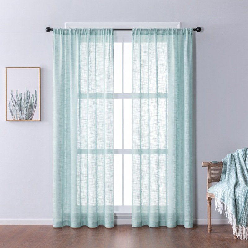 Modern White Sheer Bedroom Curtain Linen Fabric Woven Pattern Ready Made Hotel Hospital Window Shade White Sheer Bedroom Curtain