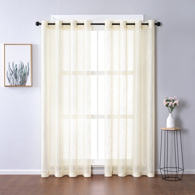 Modern White Sheer Bedroom Curtain Linen Fabric Woven Pattern Ready Made Hotel Hospital Window Shade White Sheer Bedroom Curtain
