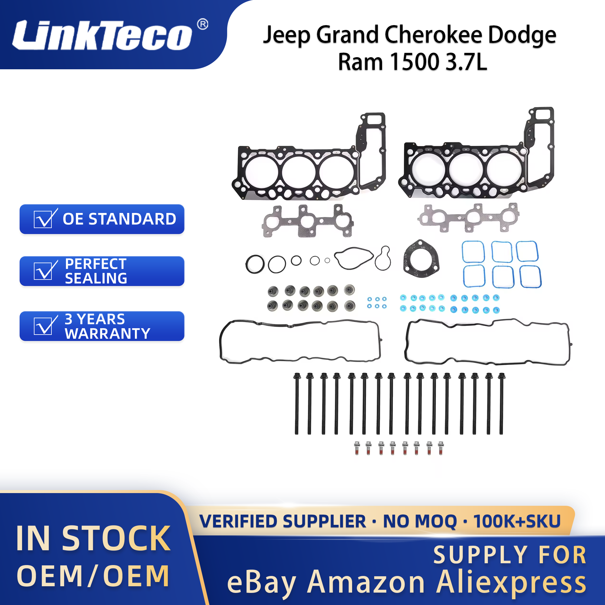Linkteco head gasket set for Jeep Commander Liberty Grand Cherokee Dodge Nitro Dakota Durango Ram 1500 3.7L V6 SOHC 2005-2012