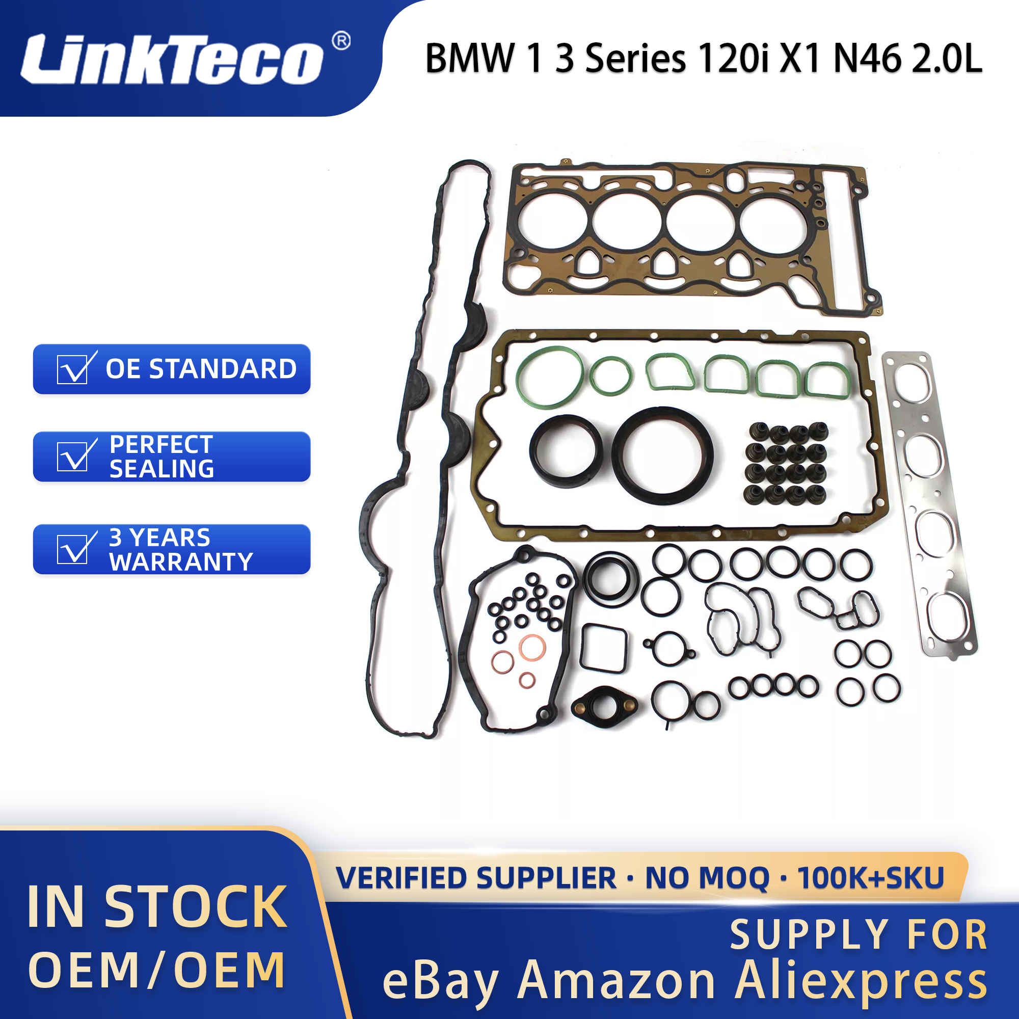 Linkteco Engine Overhaul Rebuild Kit Crankshaft Con-Rod Pistons Timing Chain Kit For BMW 1 3 Series 120i X1 N46 2.0L 2005-2012