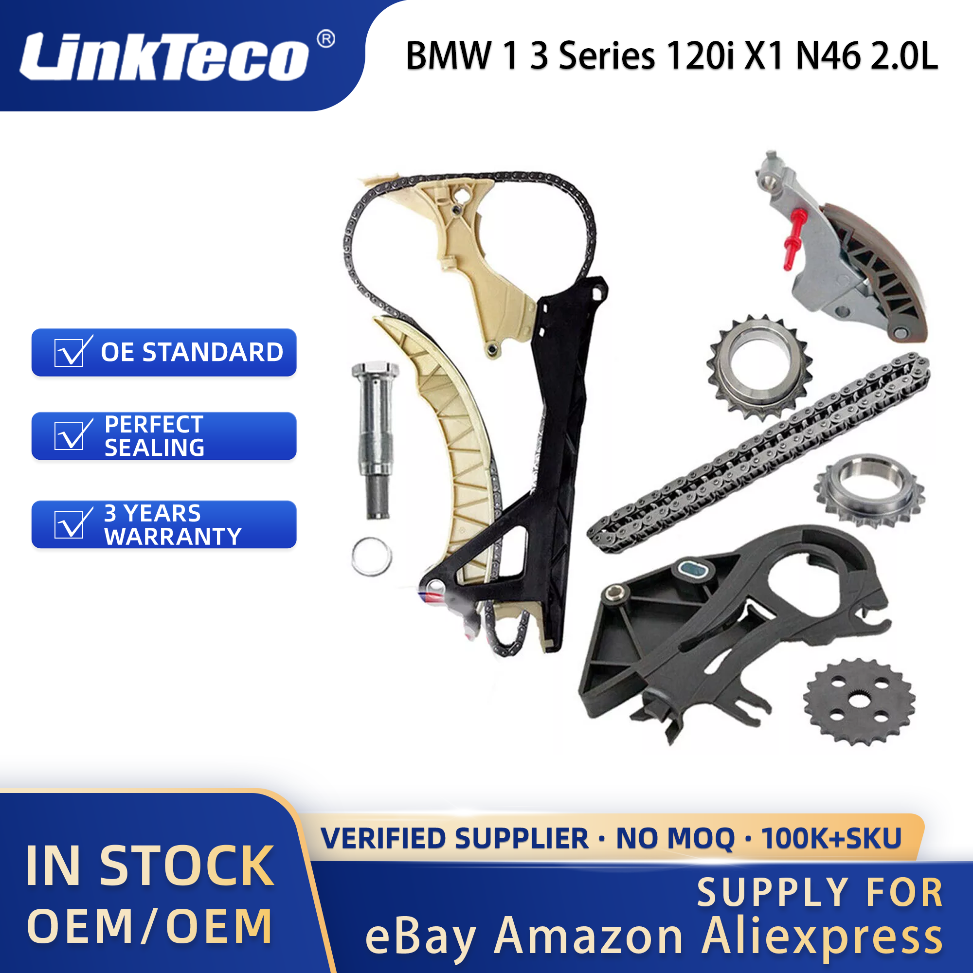 Linkteco Engine Overhaul Rebuild Kit Crankshaft Con-Rod Pistons Timing Chain Kit For BMW 1 3 Series 120i X1 N46 2.0L 2005-2012