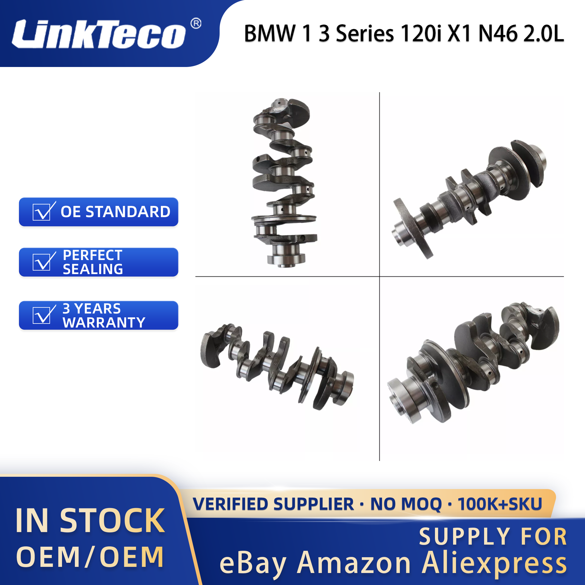 Linkteco Engine Overhaul Rebuild Kit Crankshaft Con-Rod Pistons Timing Chain Kit For BMW 1 3 Series 120i X1 N46 2.0L 2005-2012