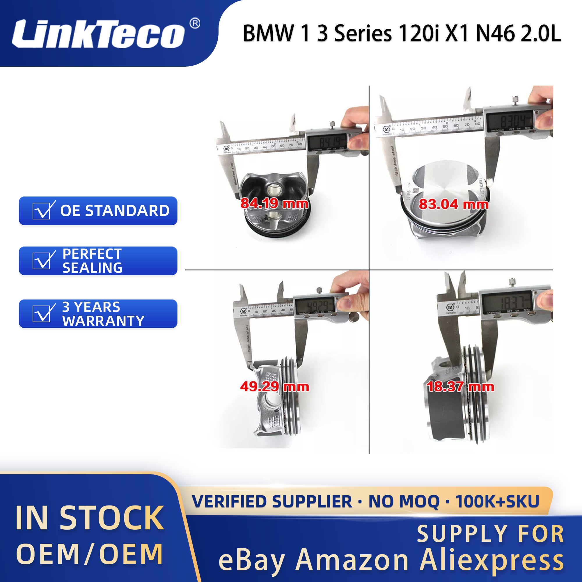 Linkteco Engine Overhaul Rebuild Kit Crankshaft Con-Rod Pistons Timing Chain Kit For BMW 1 3 Series 120i X1 N46 2.0L 2005-2012