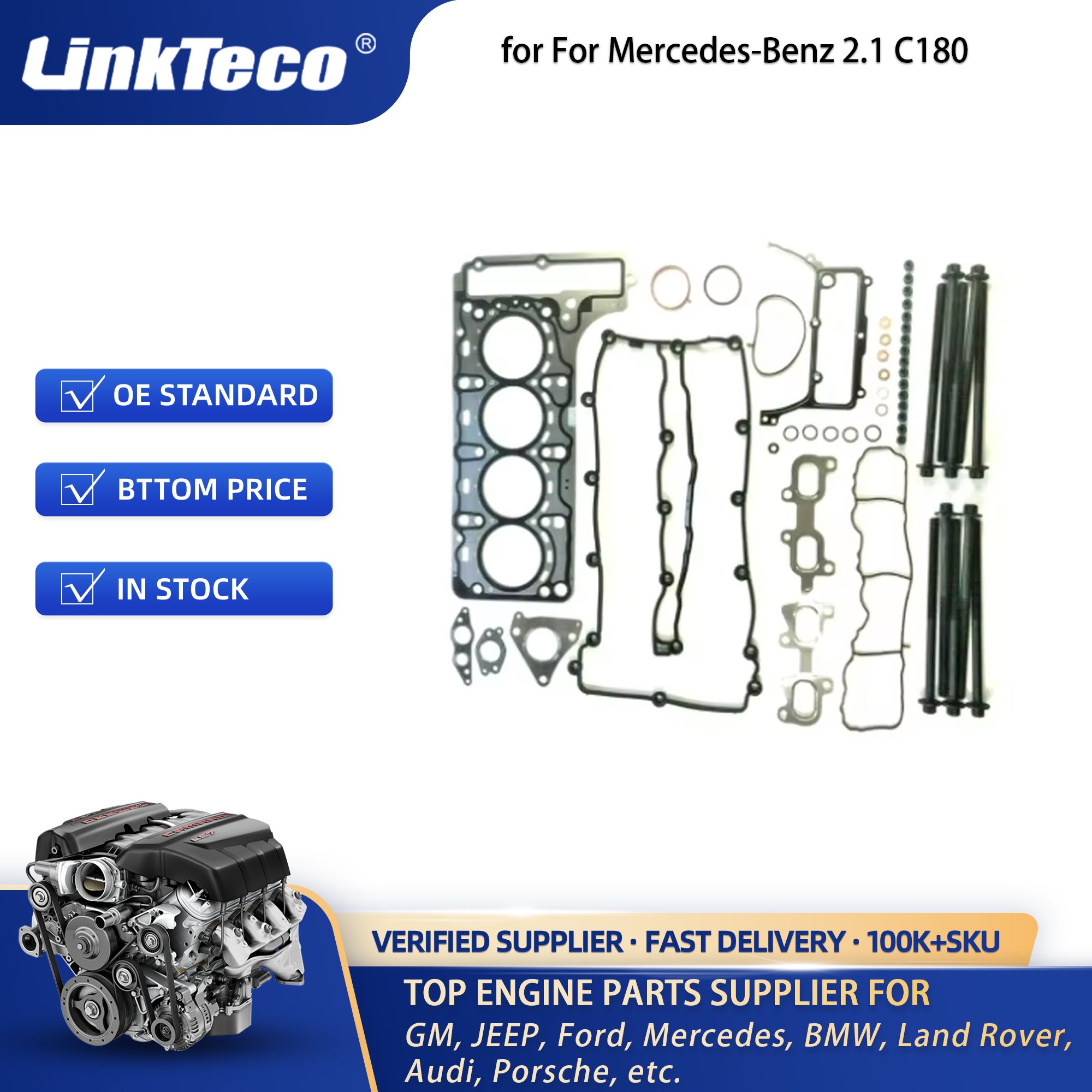 TIMING CHAIN KIT HEAD GASKET Valve Piston With Ring Connecting rod Crankshaft SET BOLTS CDI OM651 For Mercedes-Benz 2.1 C180