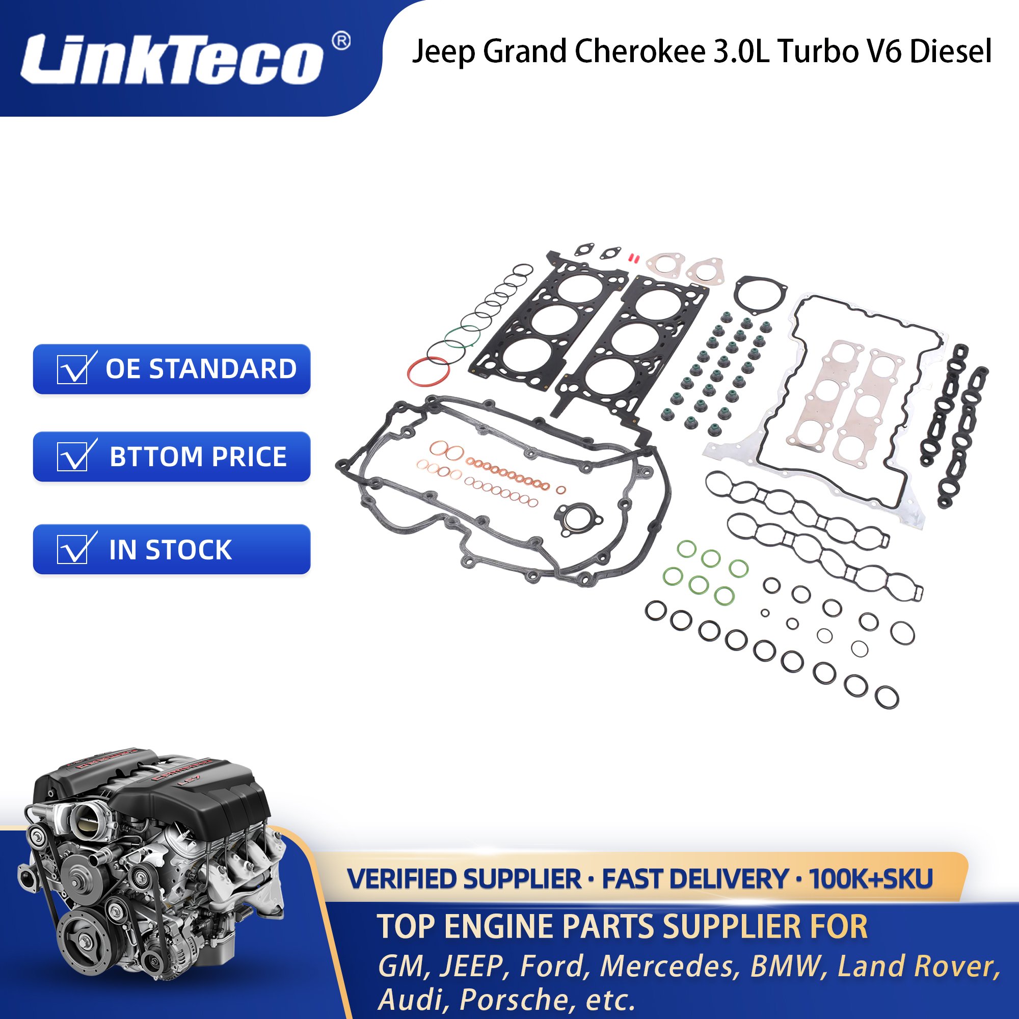 Linkteco Cylinder Head Gasket Set for Jeep Grand Cherokee 3.0 3.0L Turbo V6 Diesel 2014-2019 68211174AA 68151953AA