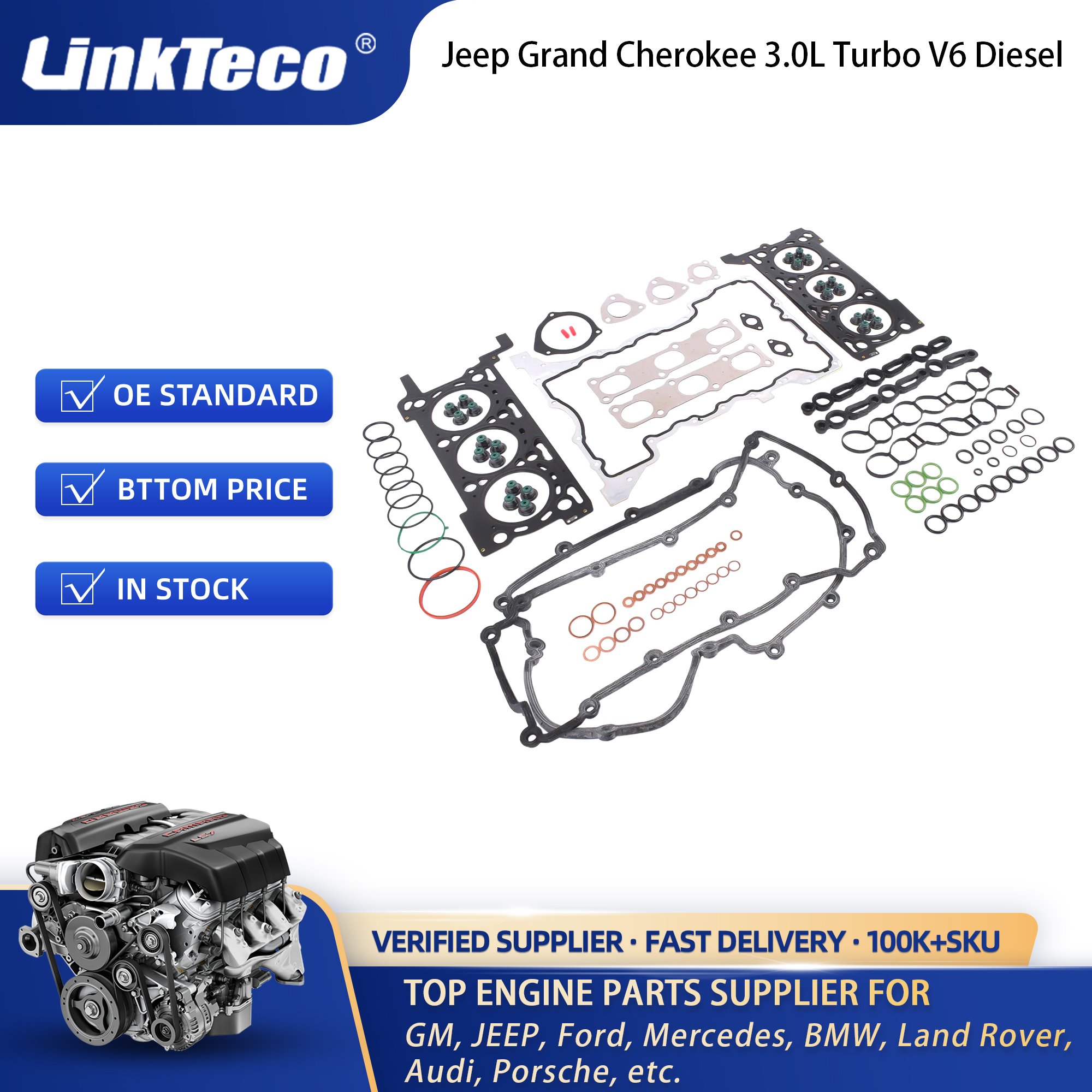 Linkteco Cylinder Head Gasket Set for Jeep Grand Cherokee 3.0 3.0L Turbo V6 Diesel 2014-2019 68211174AA 68151953AA