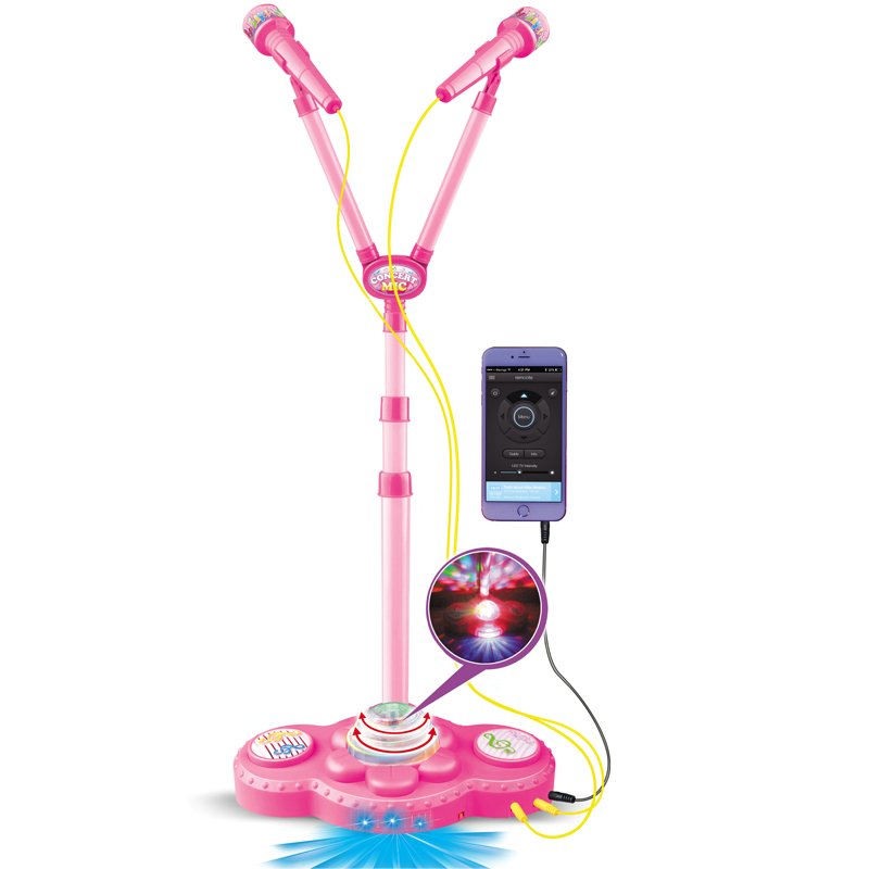 NEW TOY Kids Early Education Musical Instrument Stage Lighting Dual Microphone Connect Mp3 And Phone Kids Microphone With Stand