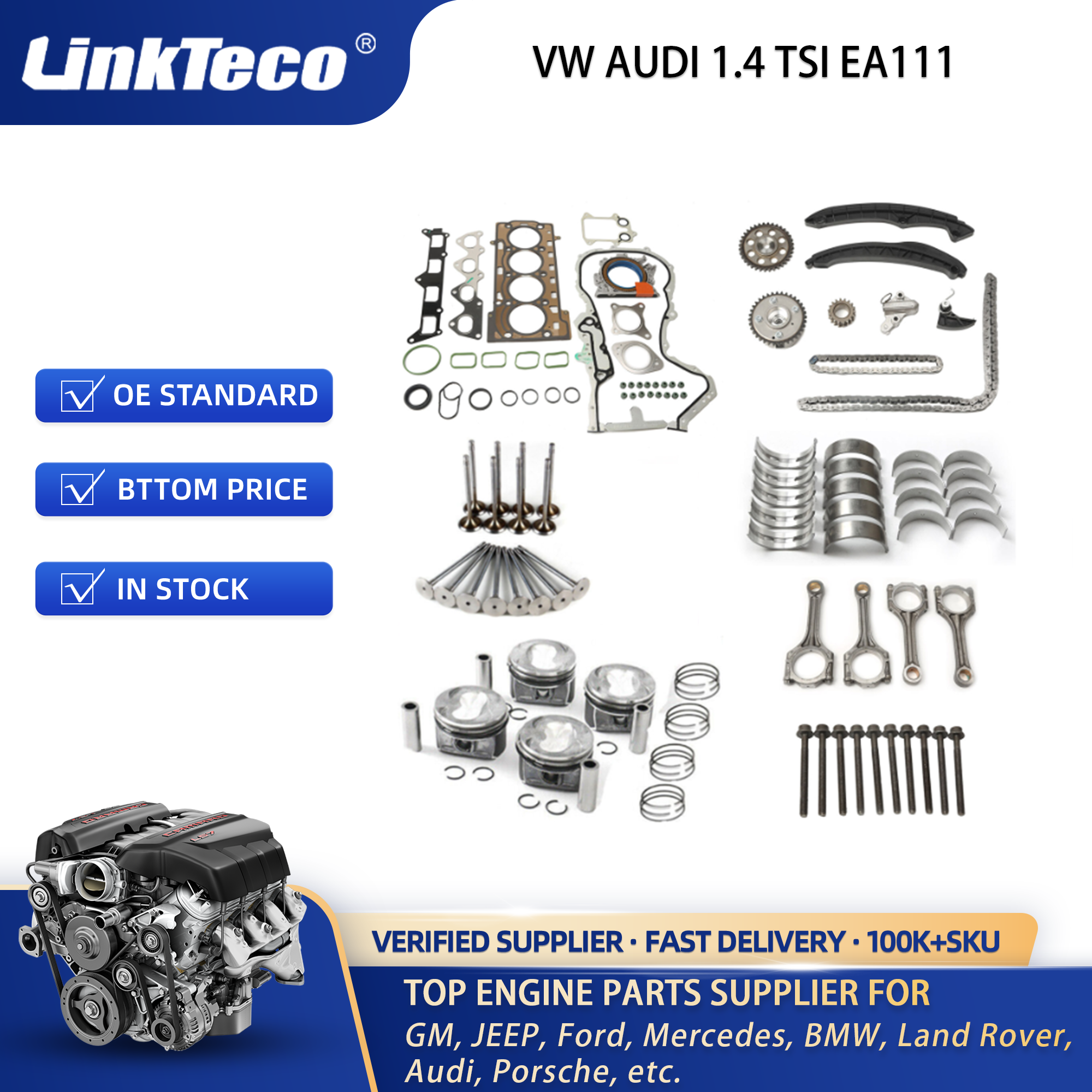 Engine Pistons Gaskets Timing Overhaul Rebuild Kit Fit For VW AUDI 1.4 TSI EA111 03C107065BL 03C107065AQ 03C107065AS 03C107065BF