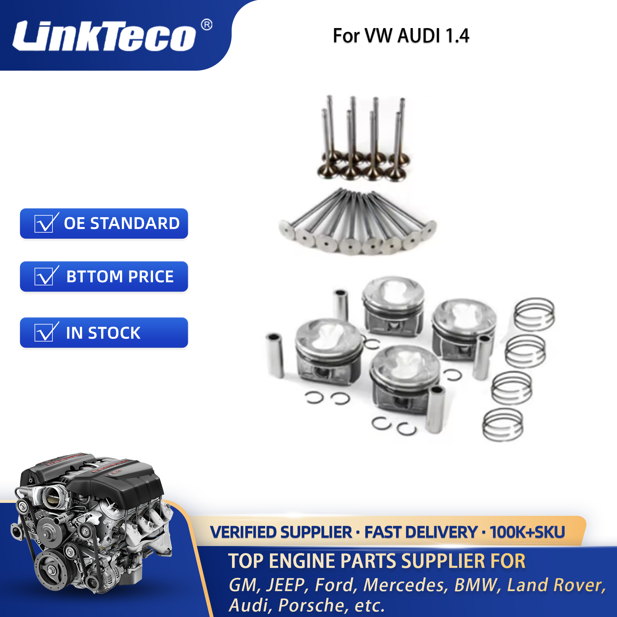 Engine Pistons Gaskets Timing Overhaul Rebuild Kit Fit For VW AUDI 1.4 TSI EA111 03C107065BL 03C107065AQ 03C107065AS 03C107065BF