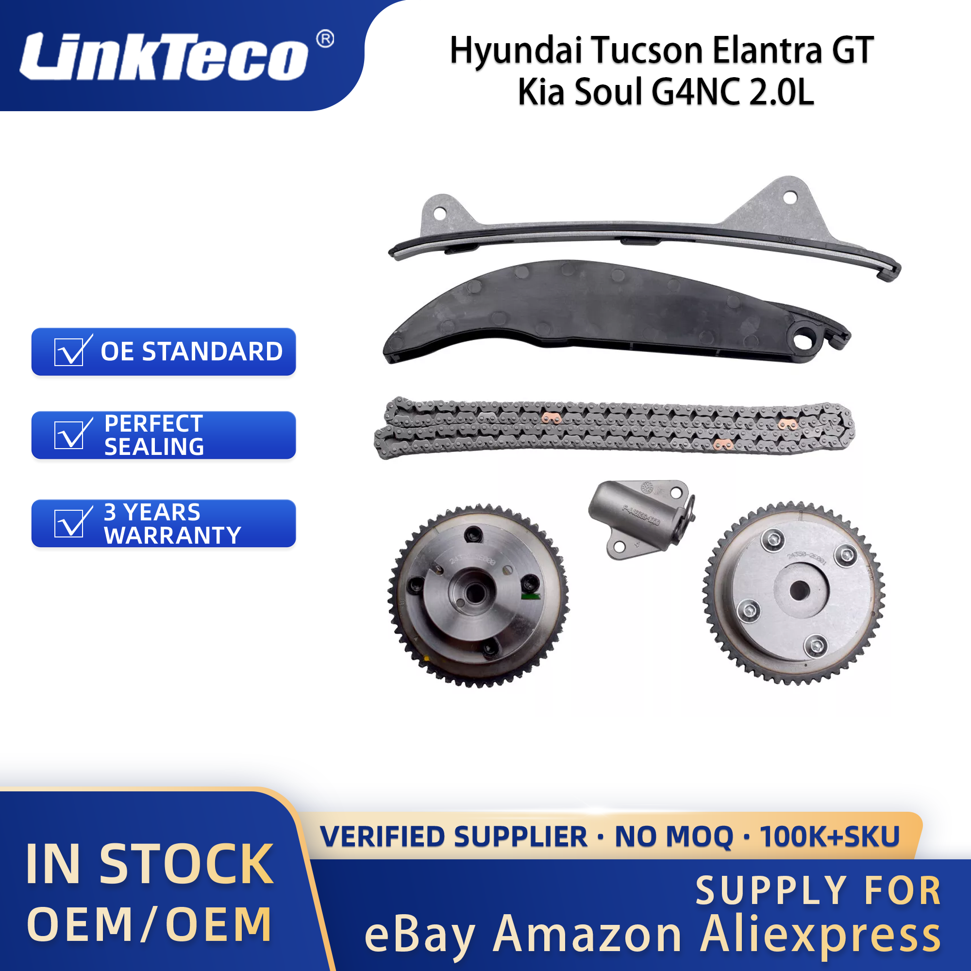 Linkteco Engine Overhaul Rebuild Kit Crankshaft/Rods Timing Chain Kit For Hyundai Tucson Elantra GT Kia Soul G4NC 2.0L 2014-2019