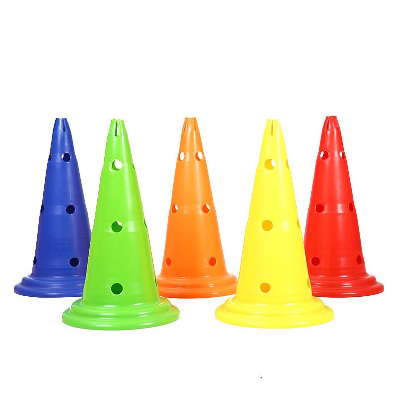 Basketball Football Sports Obstacle Cone Perforated Agility Cone 30cm 50cm Round Bottom Coloured Crossbar Plastic Agility Cone
