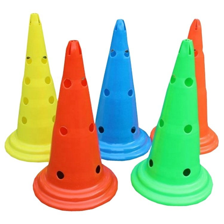 Basketball Football Sports Obstacle Cone Perforated Agility Cone 30cm 50cm Round Bottom Coloured Crossbar Plastic Agility Cone