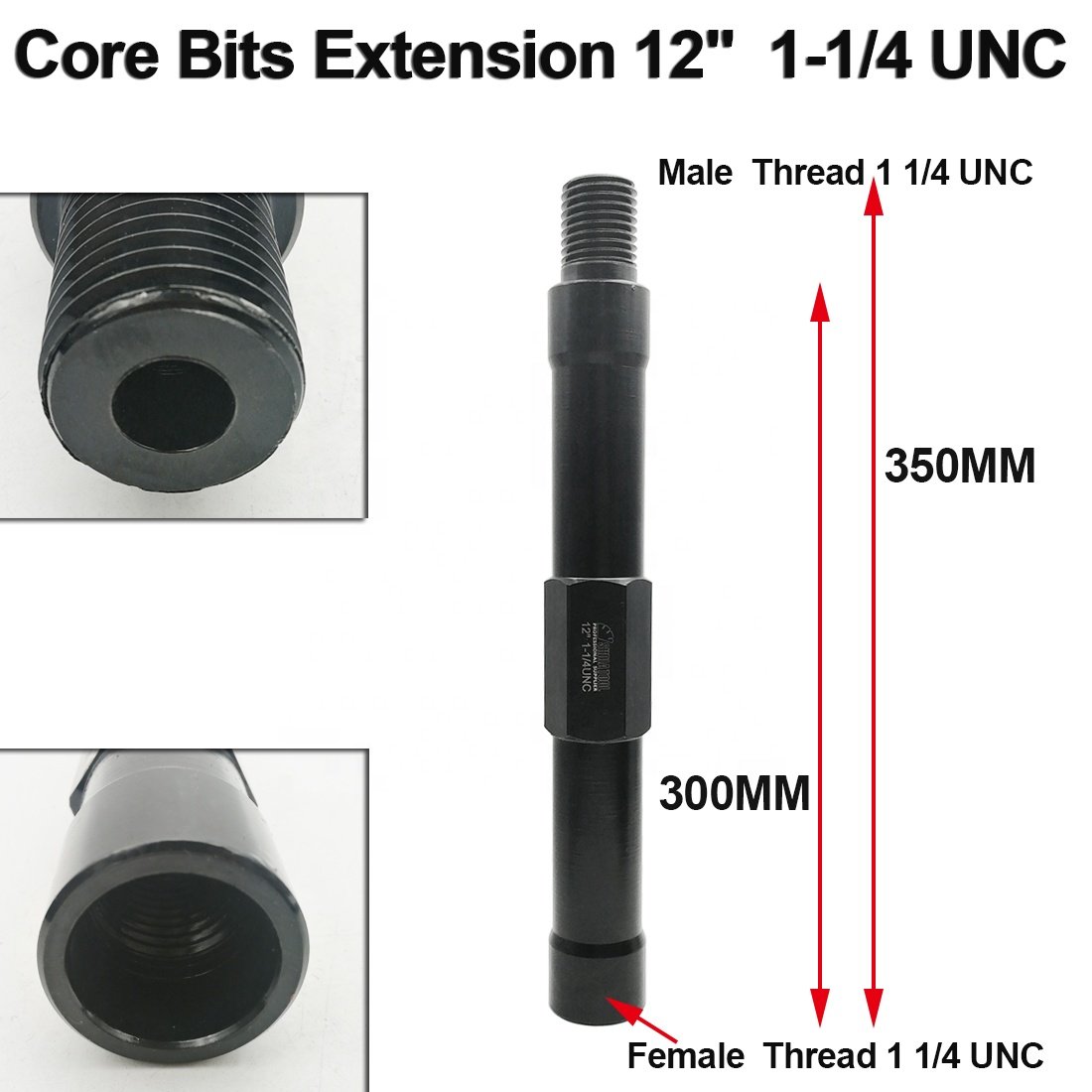 12inch 1-1/4 UNC Male Thread Extension Rod for Diamond Drill Core Bit Power Tools Accessory for Drilling Machine