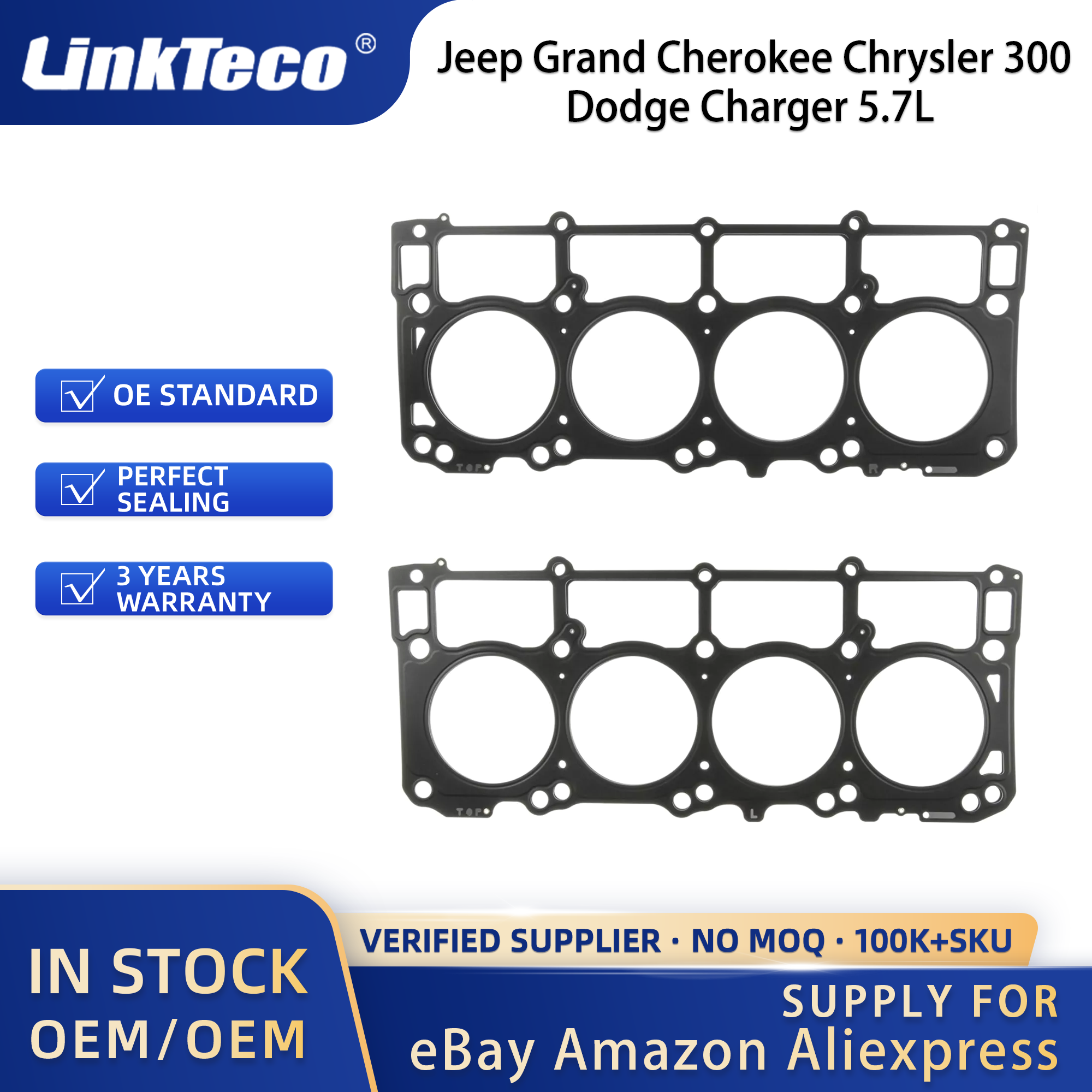 Linkteco Cylinder Head Gaskets For Jeep Grand Cherokee Chrysler 300 Dodge Charger 5.7L HEMI V8 2003-2021 53022307AB 10246500