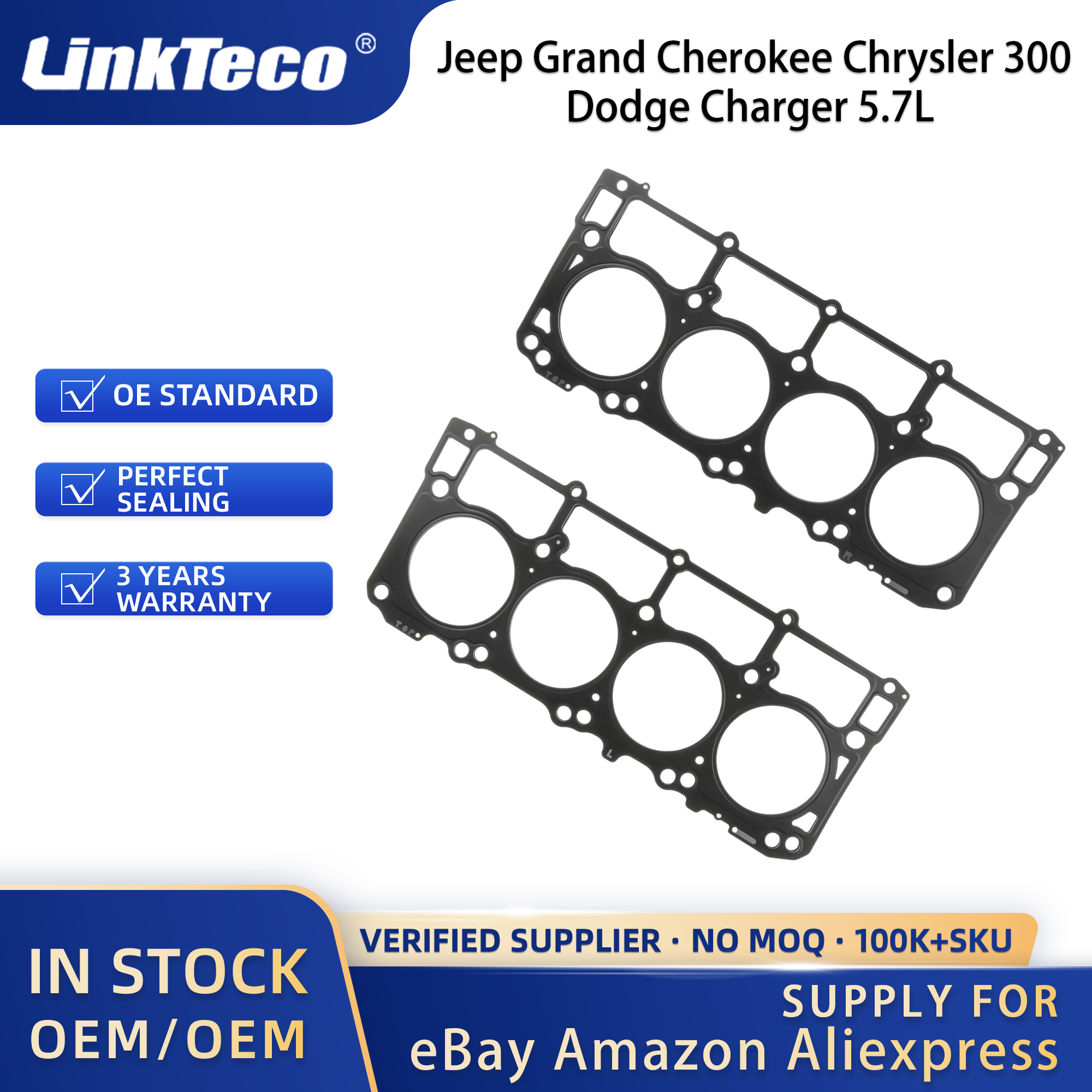 Linkteco Cylinder Head Gaskets For Jeep Grand Cherokee Chrysler 300 Dodge Charger 5.7L HEMI V8 2003-2021 53022307AB 10246500