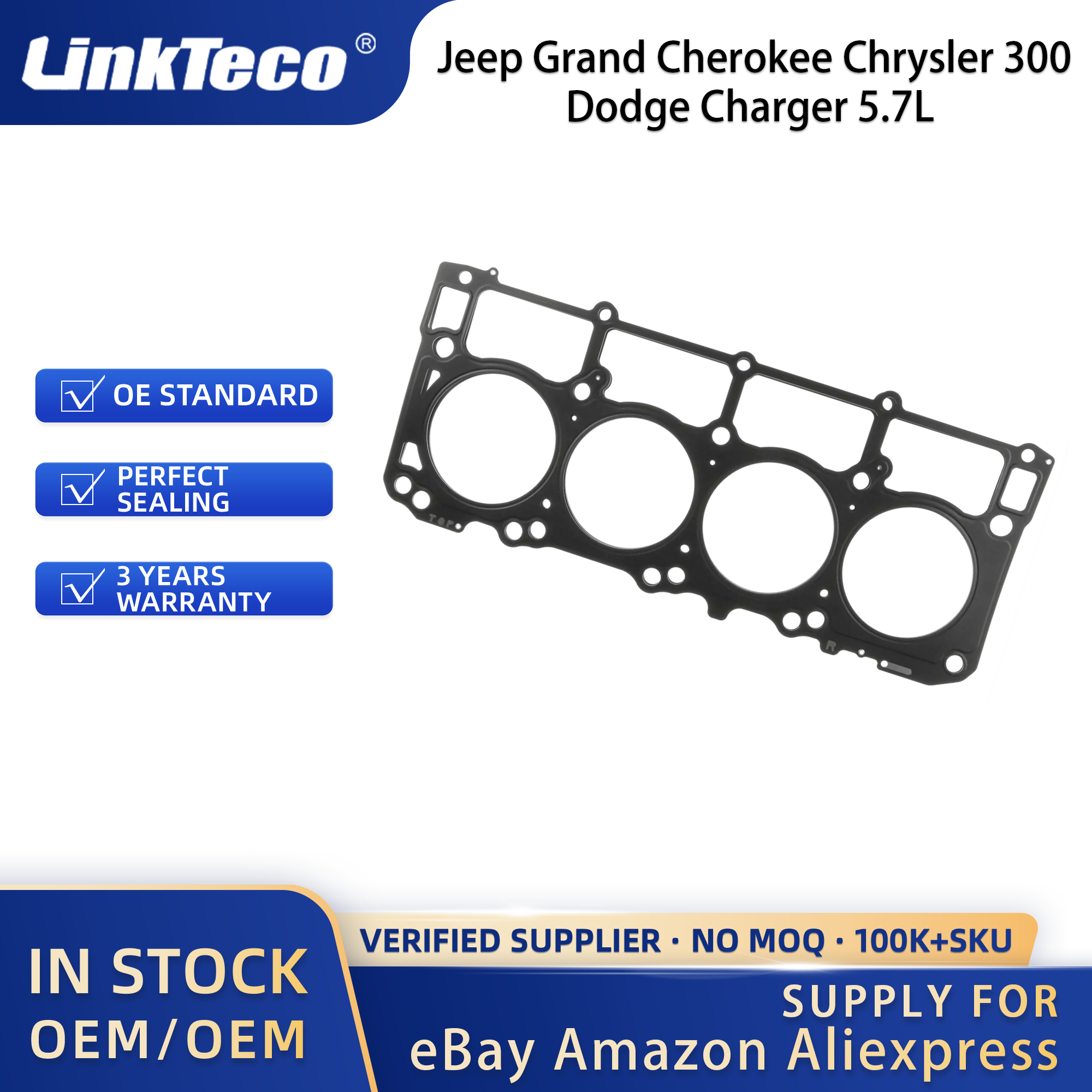 Linkteco Cylinder Head Gaskets For Jeep Grand Cherokee Chrysler 300 Dodge Charger 5.7L HEMI V8 2003-2021 53022307AB 10246500