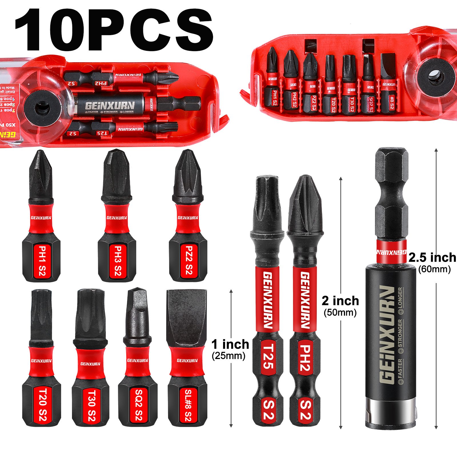1-inch 25mm 2IN 50MM MIXED cross impact screw bit set PH1 PH2 PH3 60mm connecting rod Installed in Colorful Box