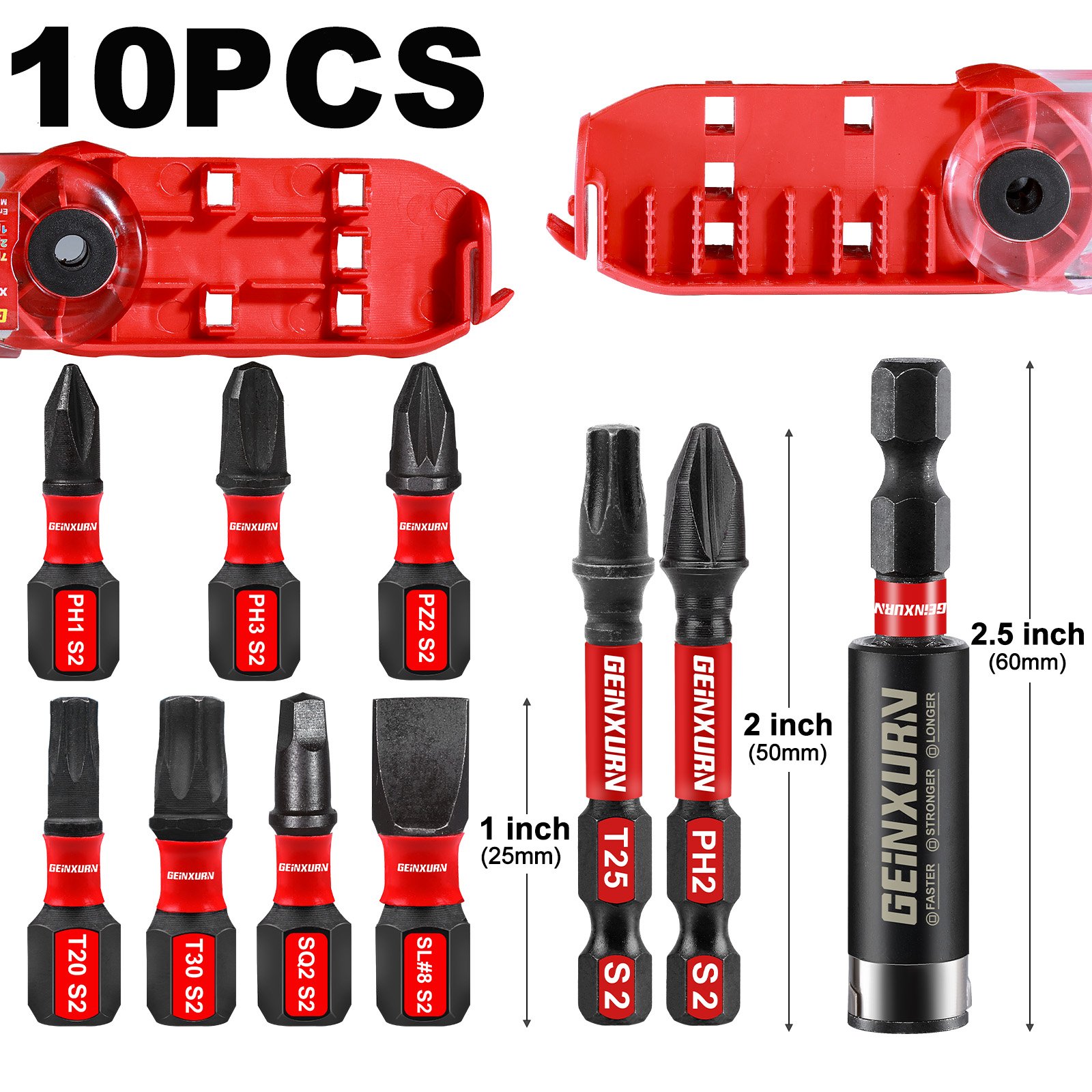 1-inch 25mm 2IN 50MM MIXED cross impact screw bit set PH1 PH2 PH3 60mm connecting rod Installed in Colorful Box