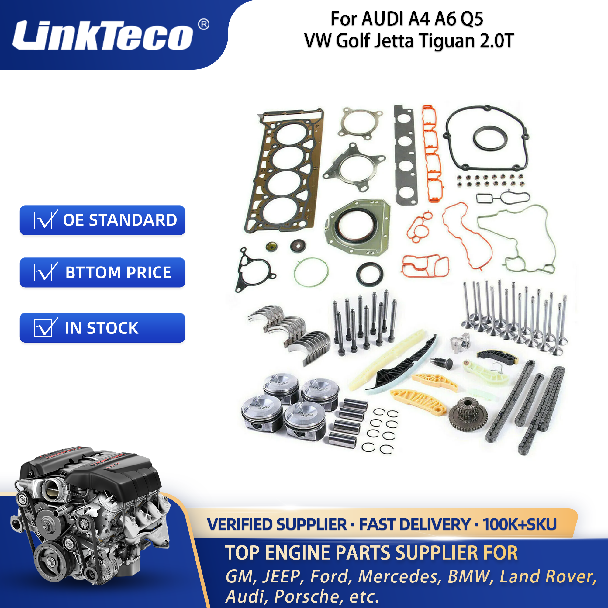 Linkteco Full Gasket Set Engine Overhaul Rebuilding Kit For VW Golf Jetta Tiguan Passat AUDI A3 A4 A5 A6 Q5 EA888 2.0 2.0T