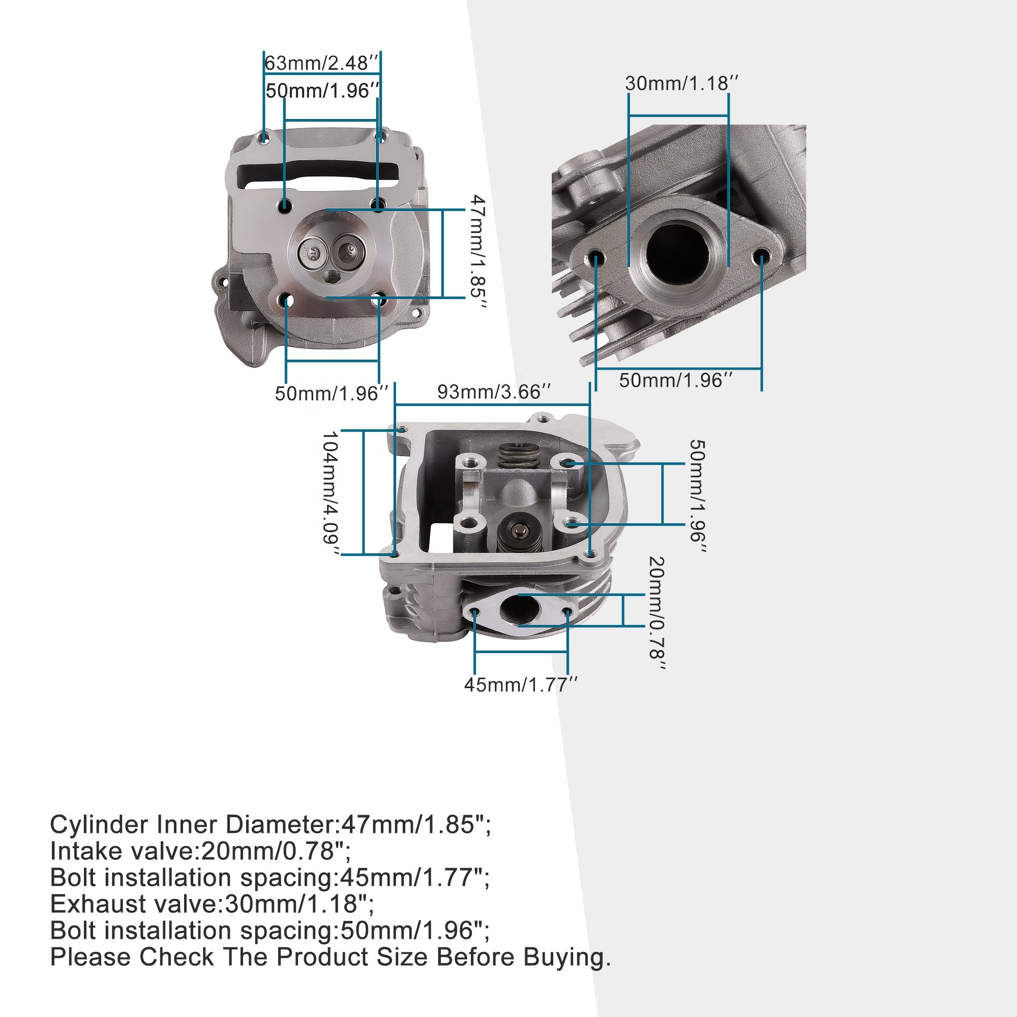 GOOFIT 47mm Big Bore Cylinder Head With Gaskets Replacement for Gy6 80cc Cylinder ATV Go Kart Quad Scooter