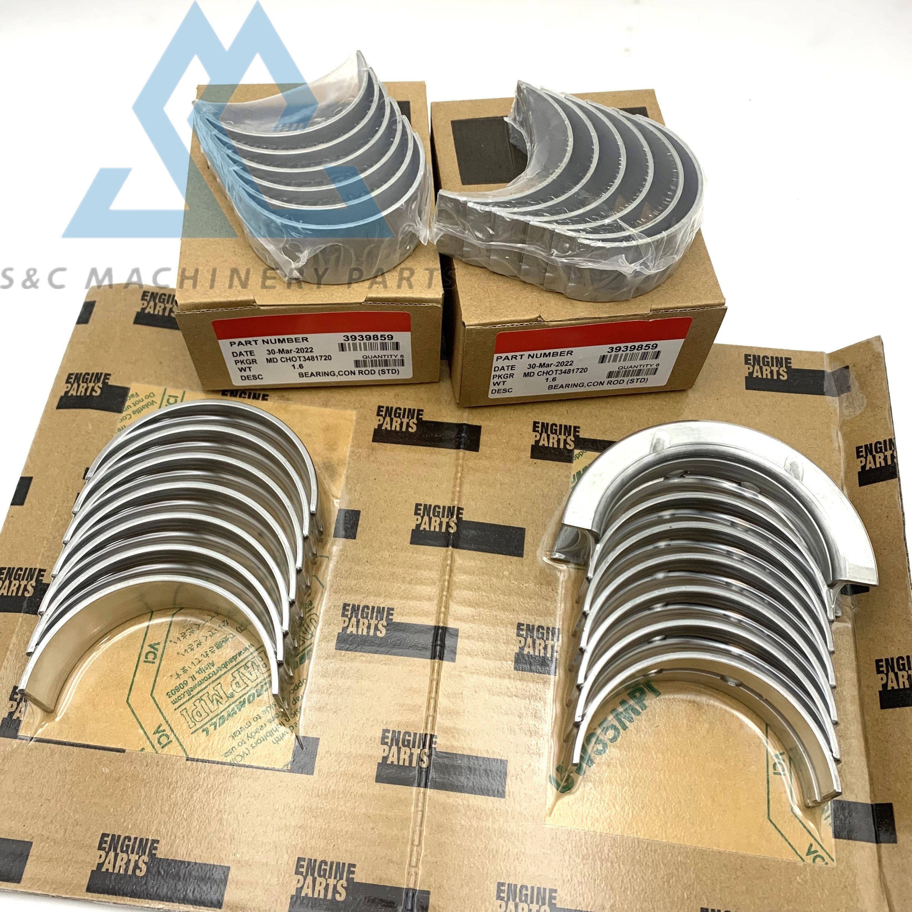 Crankshaft Main Bearing with Thrust Washer 6BT 6D102 Connecting Rod Bearing STD 3802070 3939859 Bearing Set