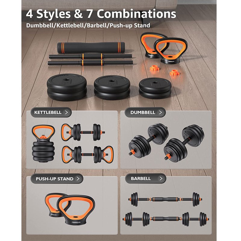 6 in 1 Cheap Home Fitness Gym Equipment Adjustable Kettlebell Barbell Push up Stand Combination Dumbbell Kit With Connecting Rod