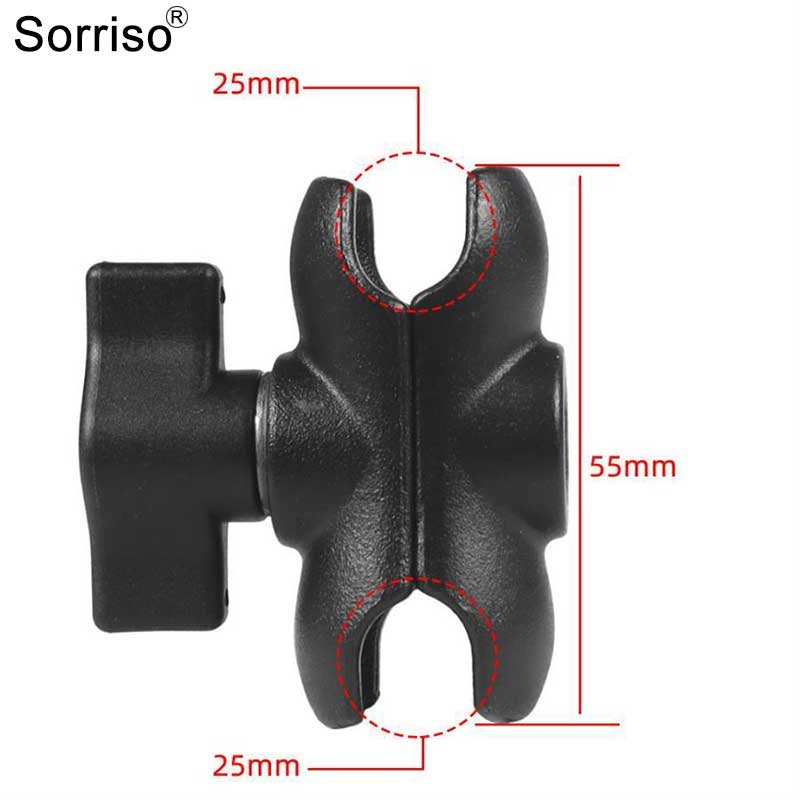 SORRISO Aluminum Alloy Double Socket Arm RAM Adapter Motorcycle Motorbike Car Phone Holder Connecting Rod for 1 Inch ball Nut
