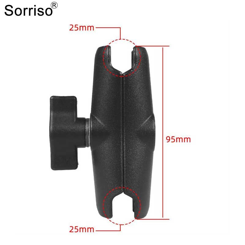 SORRISO Aluminum Alloy Double Socket Arm RAM Adapter Motorcycle Motorbike Car Phone Holder Connecting Rod for 1 Inch ball Nut