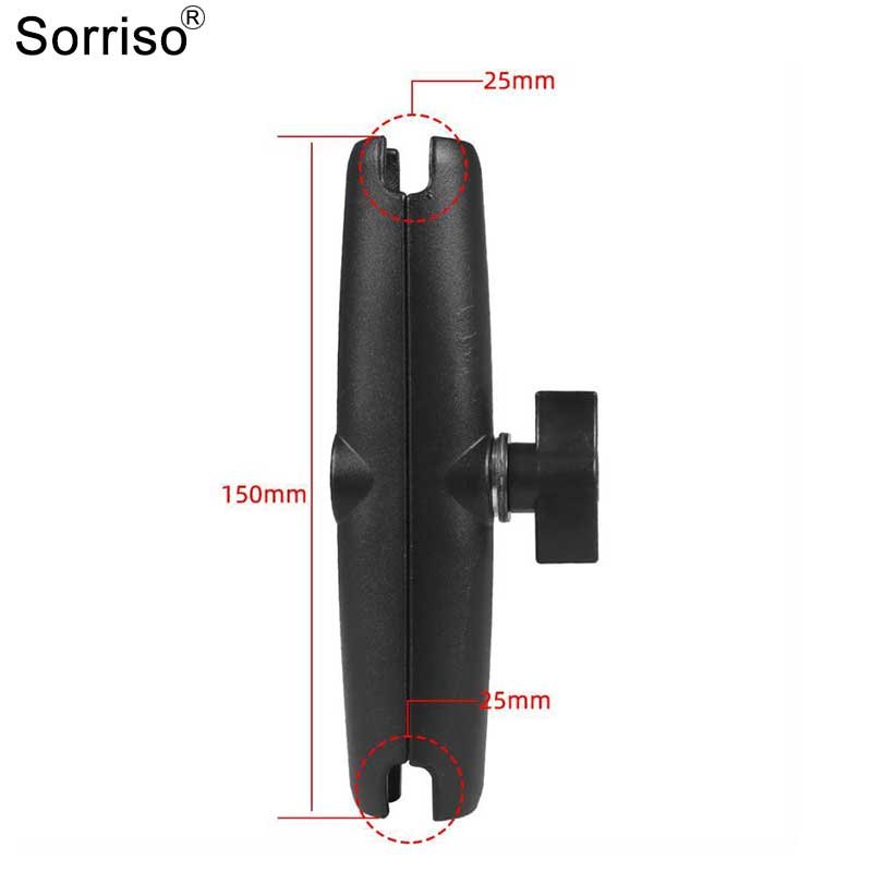 SORRISO Aluminum Alloy Double Socket Arm RAM Adapter Motorcycle Motorbike Car Phone Holder Connecting Rod for 1 Inch ball Nut