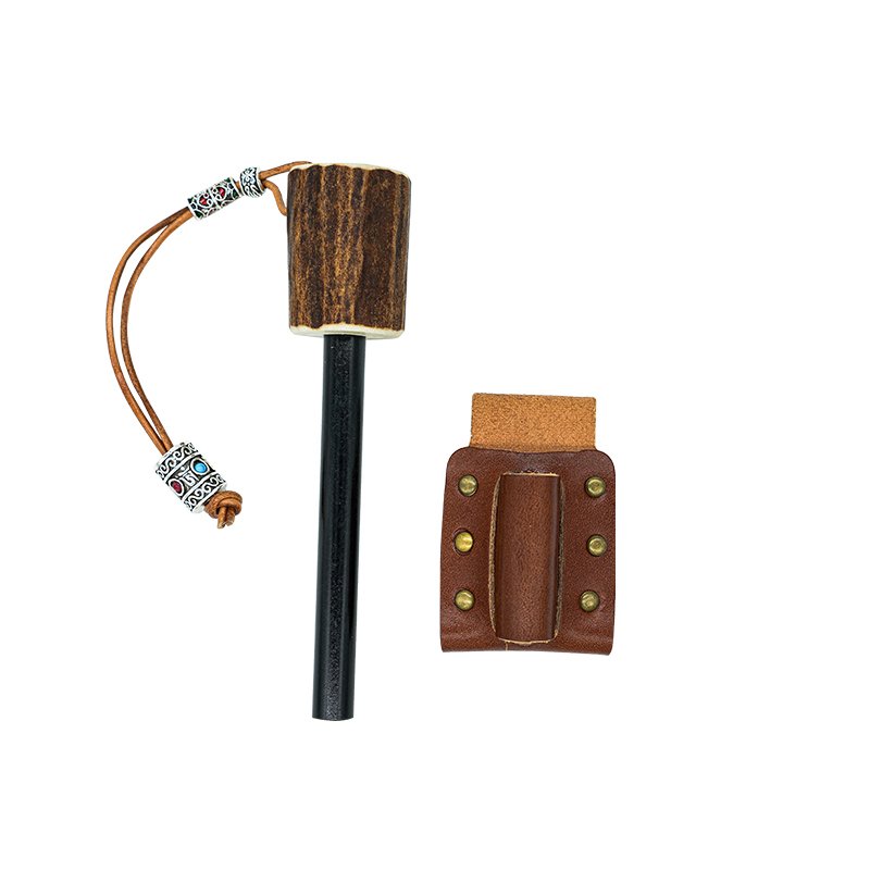 Hot Sale Camping Tool Handmade Fat Wood Handle Flint Fire Starter Sparking Ferrocerium Magnesium Rod Lighter Kit Bushcraft