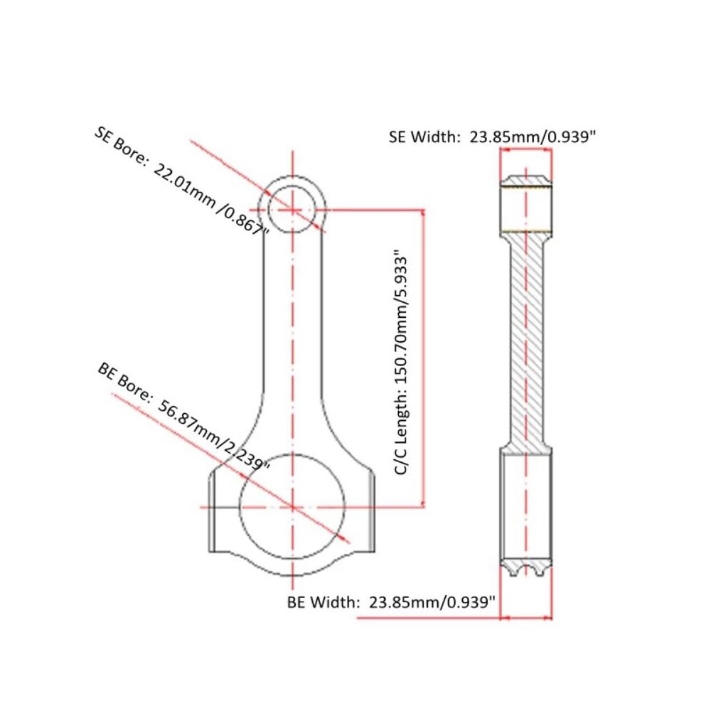 HIMYCAR H-BEAM FORGED 4340 CONNECTING RODS 150.70MM/5.933" FOR FORD 4.6L 5.0L COYOTE 22.01MM PIN