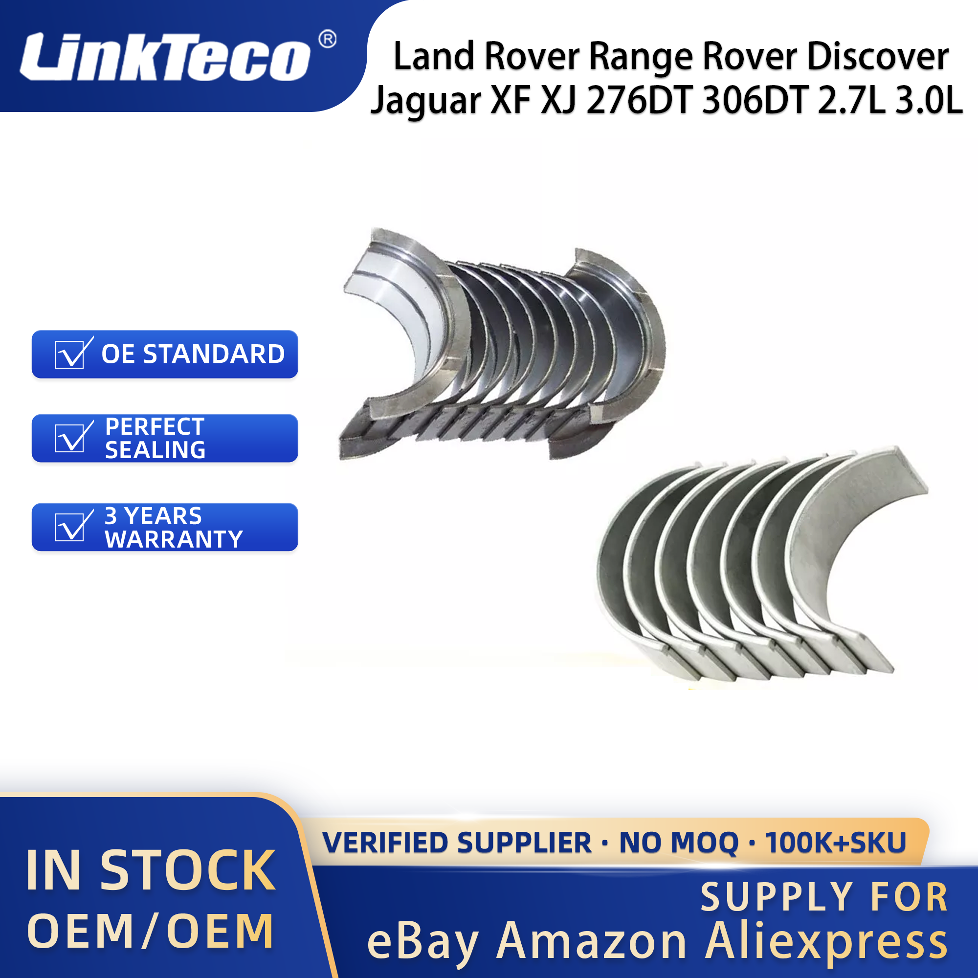 Linkteco Crankshaft Main & Con-Rod Bearing Set For Land Rover Range Rover Discover Jaguar XF XJ 276DT 306DT 2.7L 3.0L 2004-2020