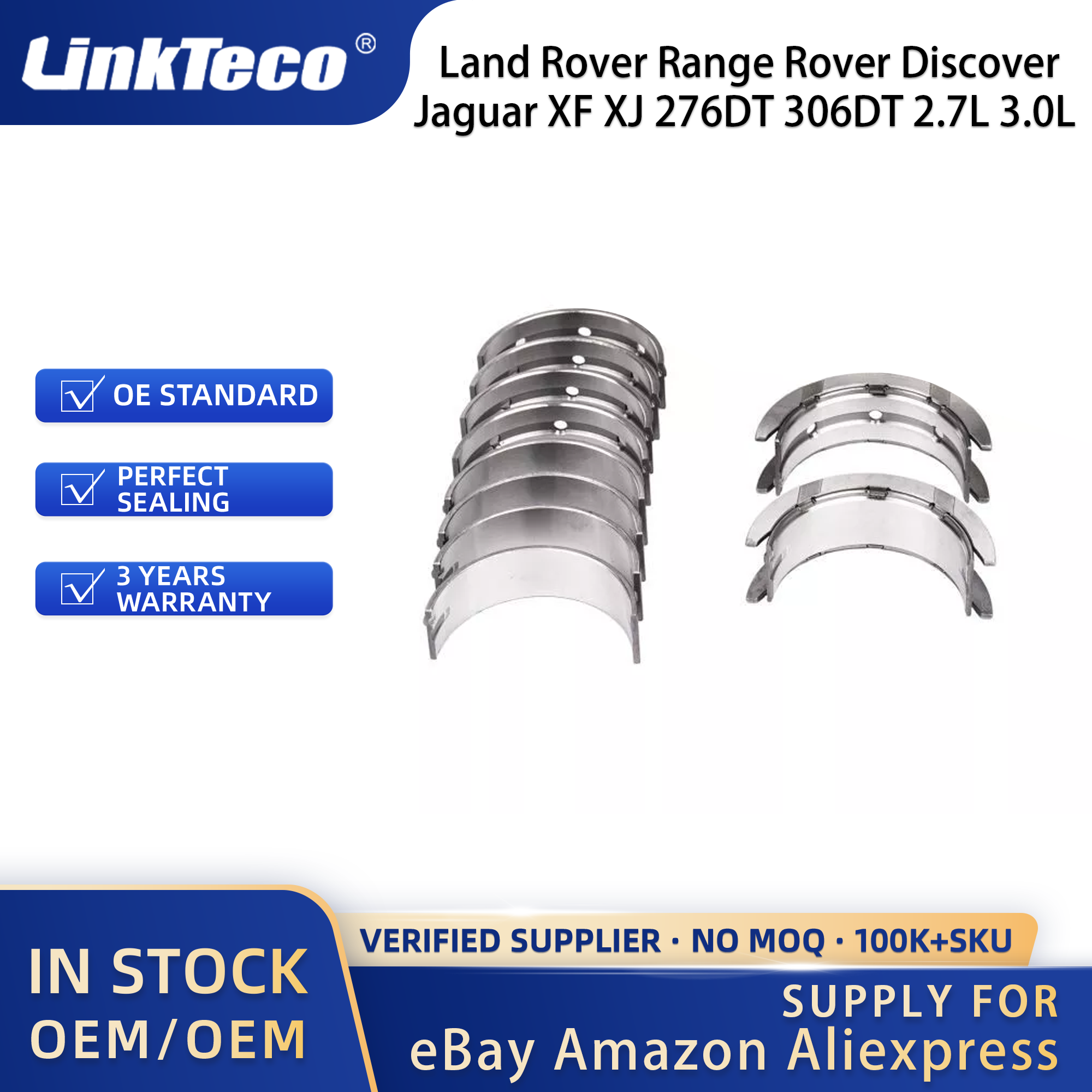 Linkteco Crankshaft Main & Con-Rod Bearing Set For Land Rover Range Rover Discover Jaguar XF XJ 276DT 306DT 2.7L 3.0L 2004-2020