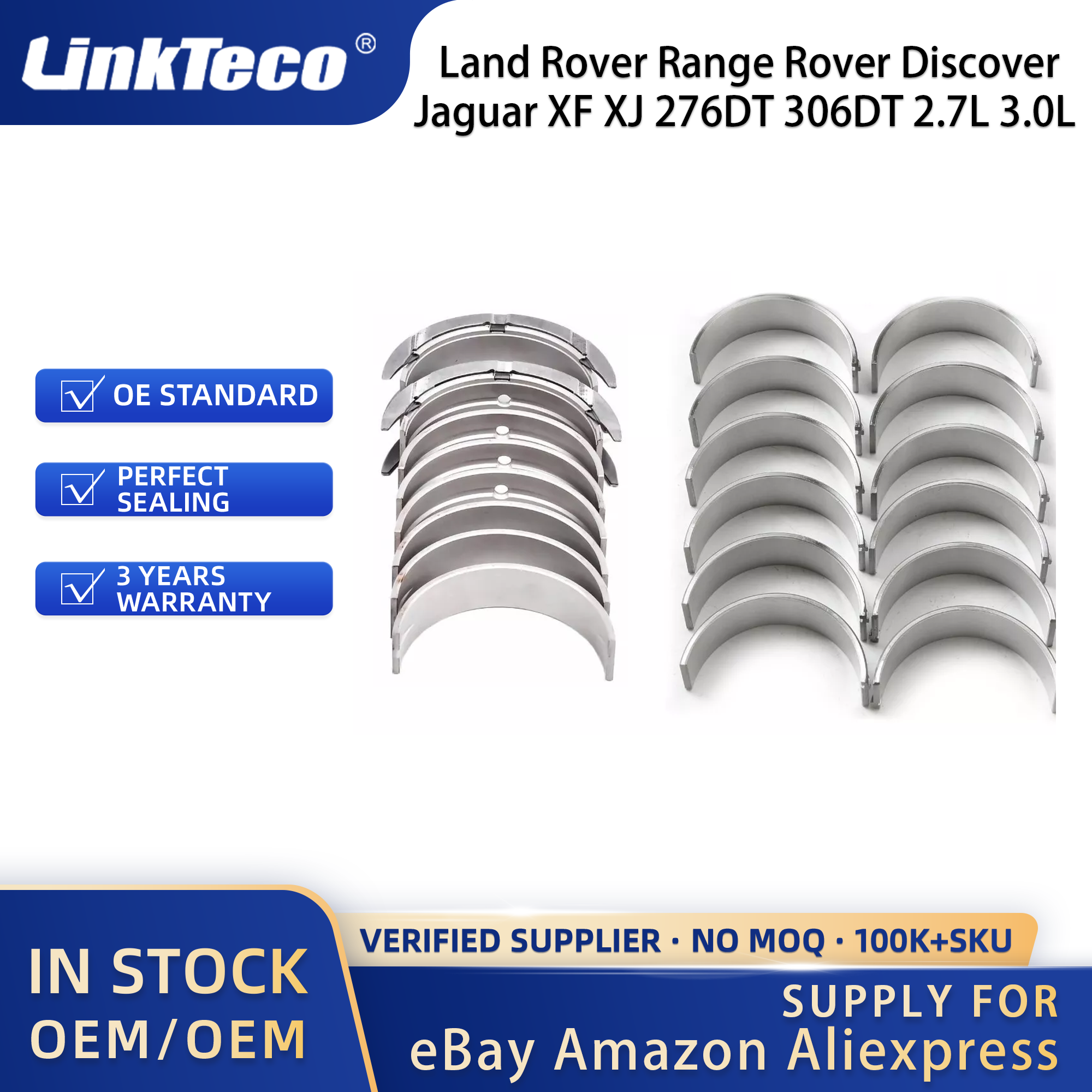 Linkteco Crankshaft Main & Con-Rod Bearing Set For Land Rover Range Rover Discover Jaguar XF XJ 276DT 306DT 2.7L 3.0L 2004-2020