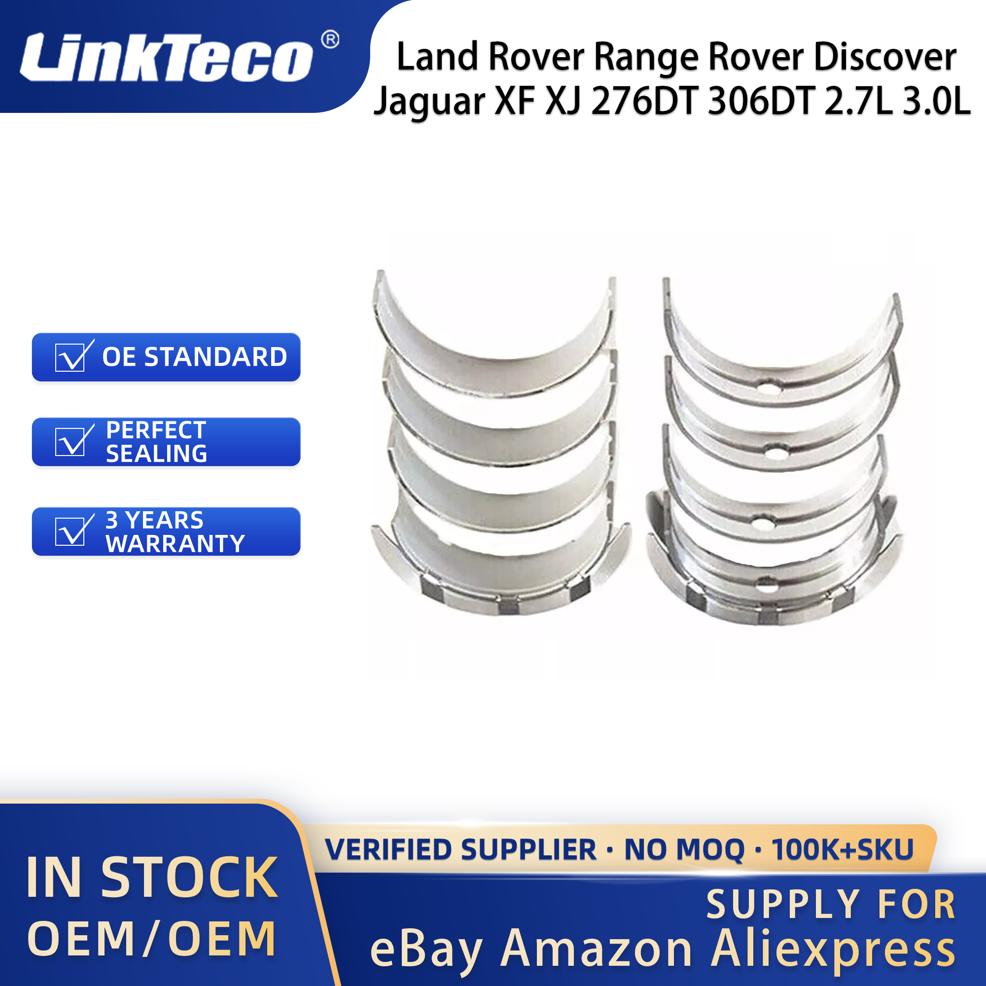 Linkteco Crankshaft Main & Con-Rod Bearing Set For Land Rover Range Rover Discover Jaguar XF XJ 276DT 306DT 2.7L 3.0L 2004-2020
