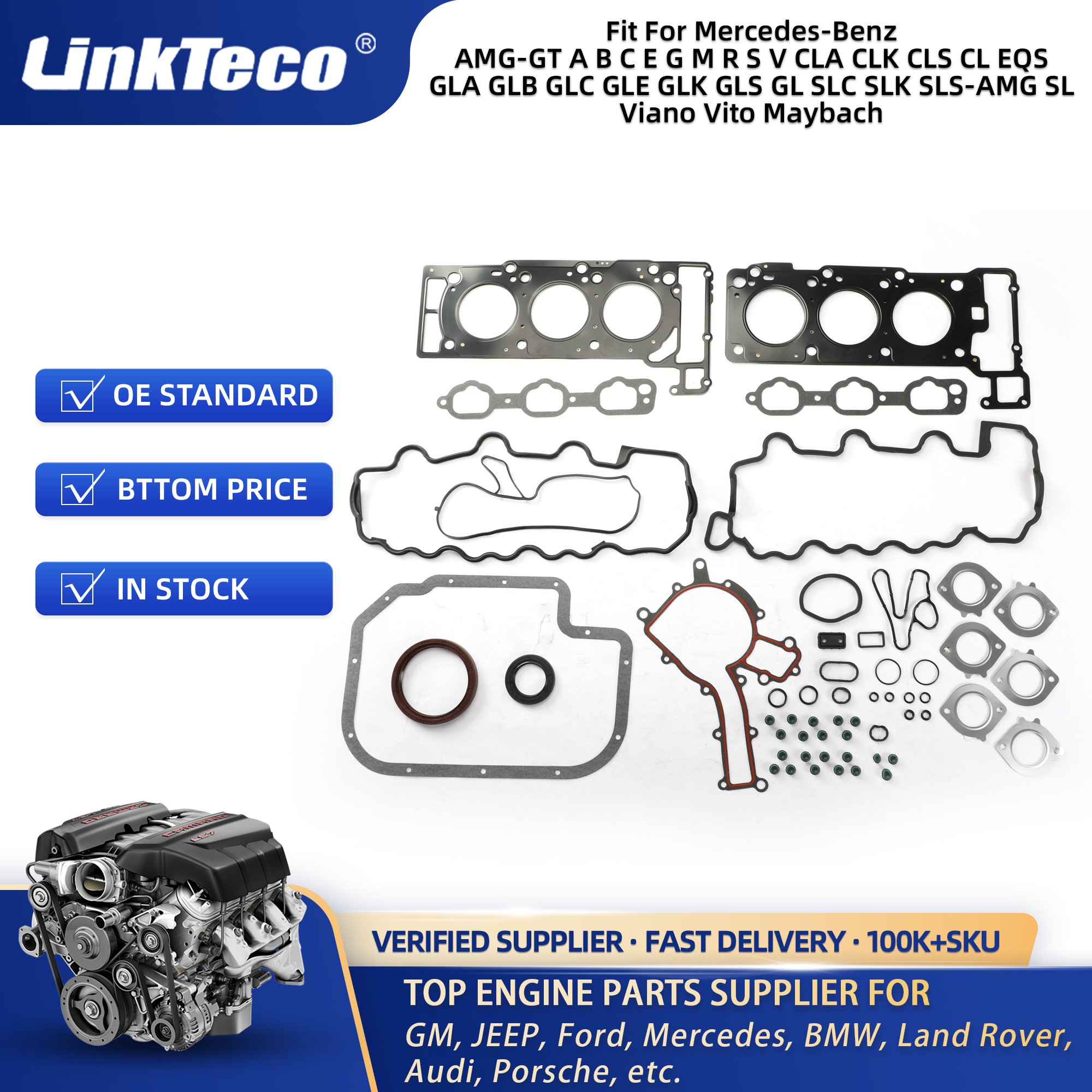 Linkteco Cylinder Head Gaskets Set Universal For Mercedes-Benz Viano Vito 1.6 1.7 1.8 2.0 2.5 2.6 2.8 3.0 3.2 3.5 4.7 5.0 6.0