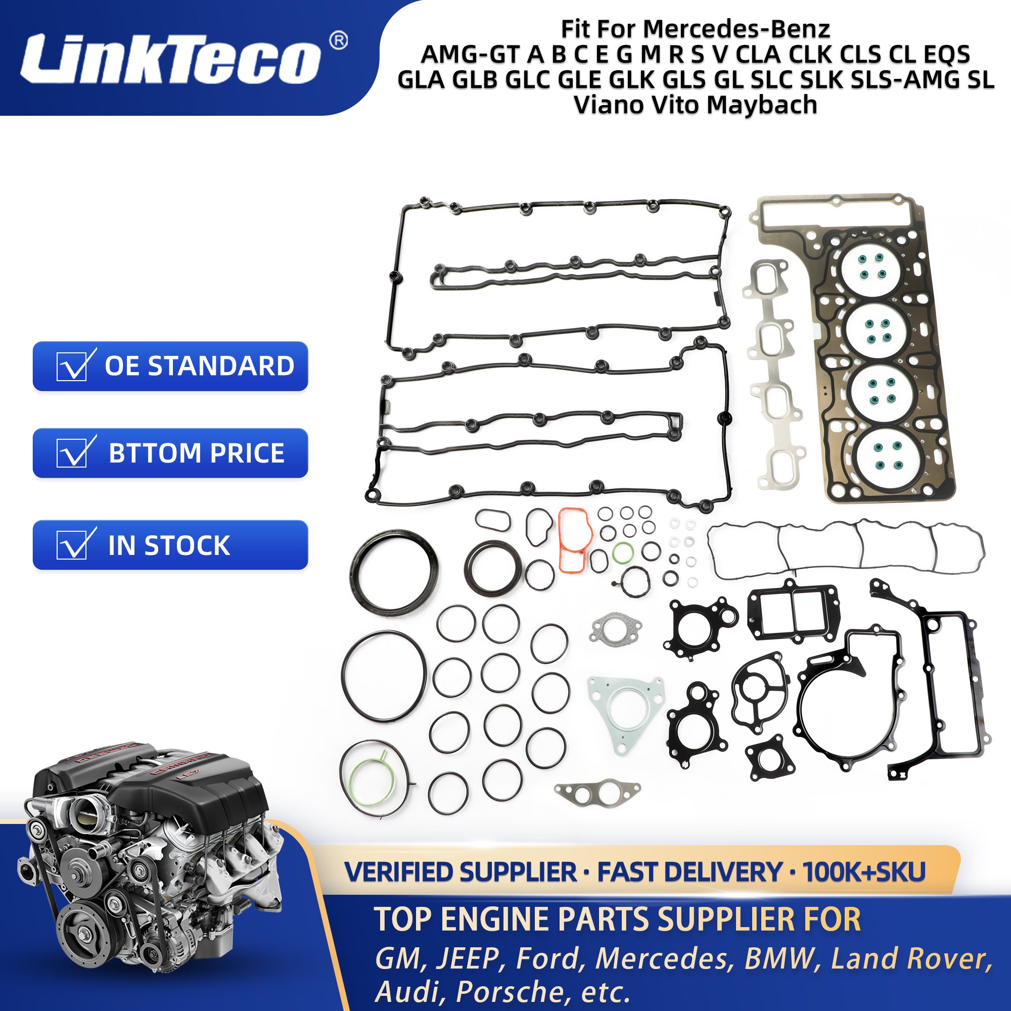 Linkteco Cylinder Head Gaskets Set Universal For Mercedes-Benz Viano Vito 1.6 1.7 1.8 2.0 2.5 2.6 2.8 3.0 3.2 3.5 4.7 5.0 6.0