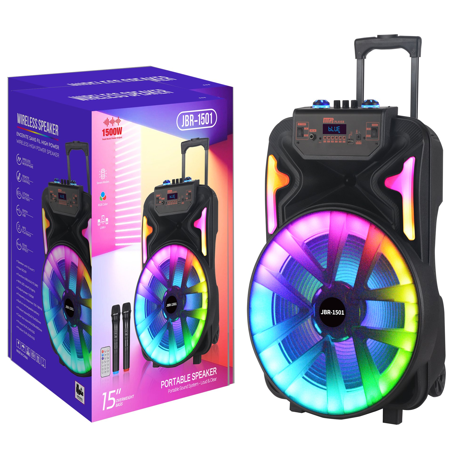 NDR 15 inch mobile battery pull rod speaker outdoor square dance OK wireless BT KARAOKE portable microphone BT audio