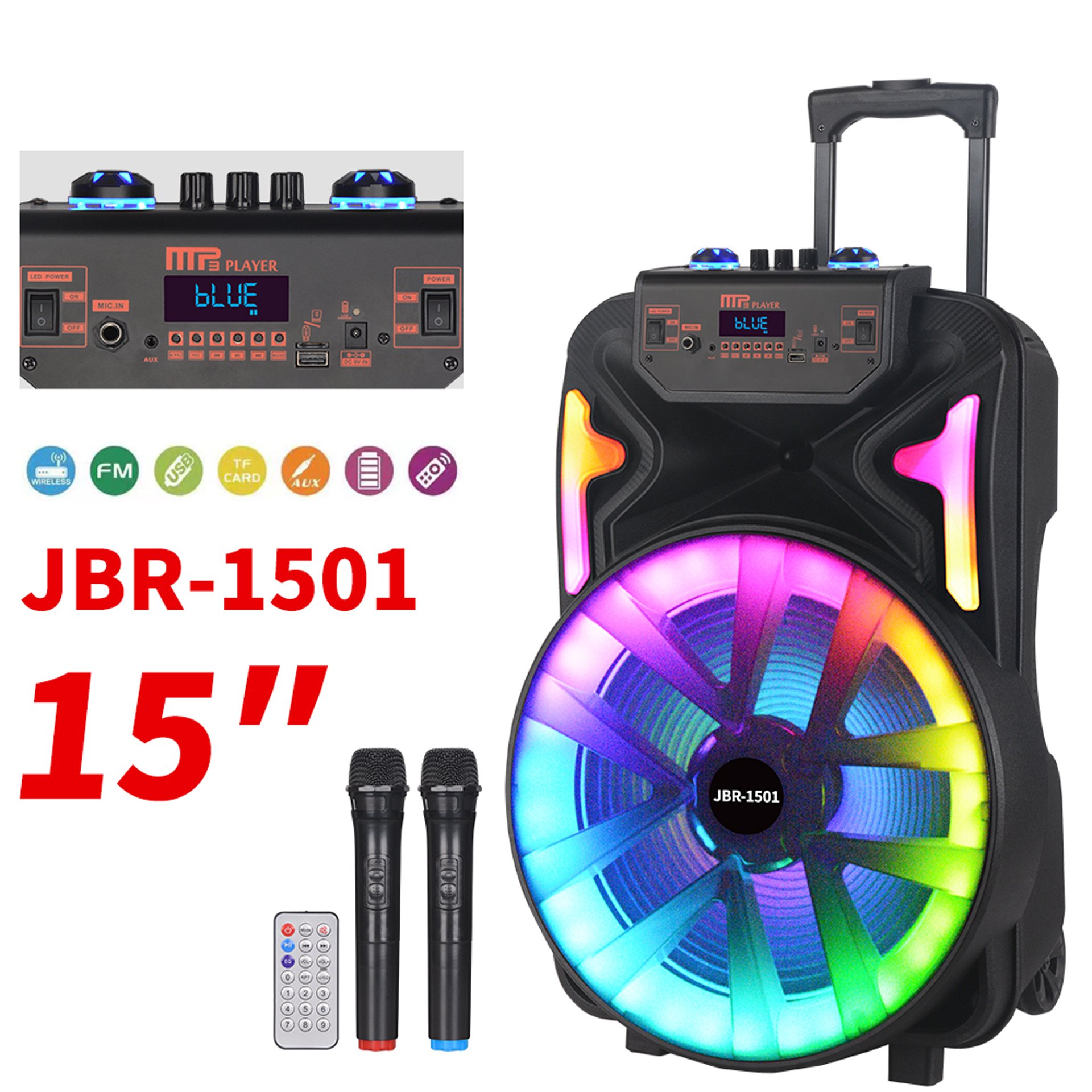 NDR 15 inch mobile battery pull rod speaker outdoor square dance OK wireless BT KARAOKE portable microphone BT audio