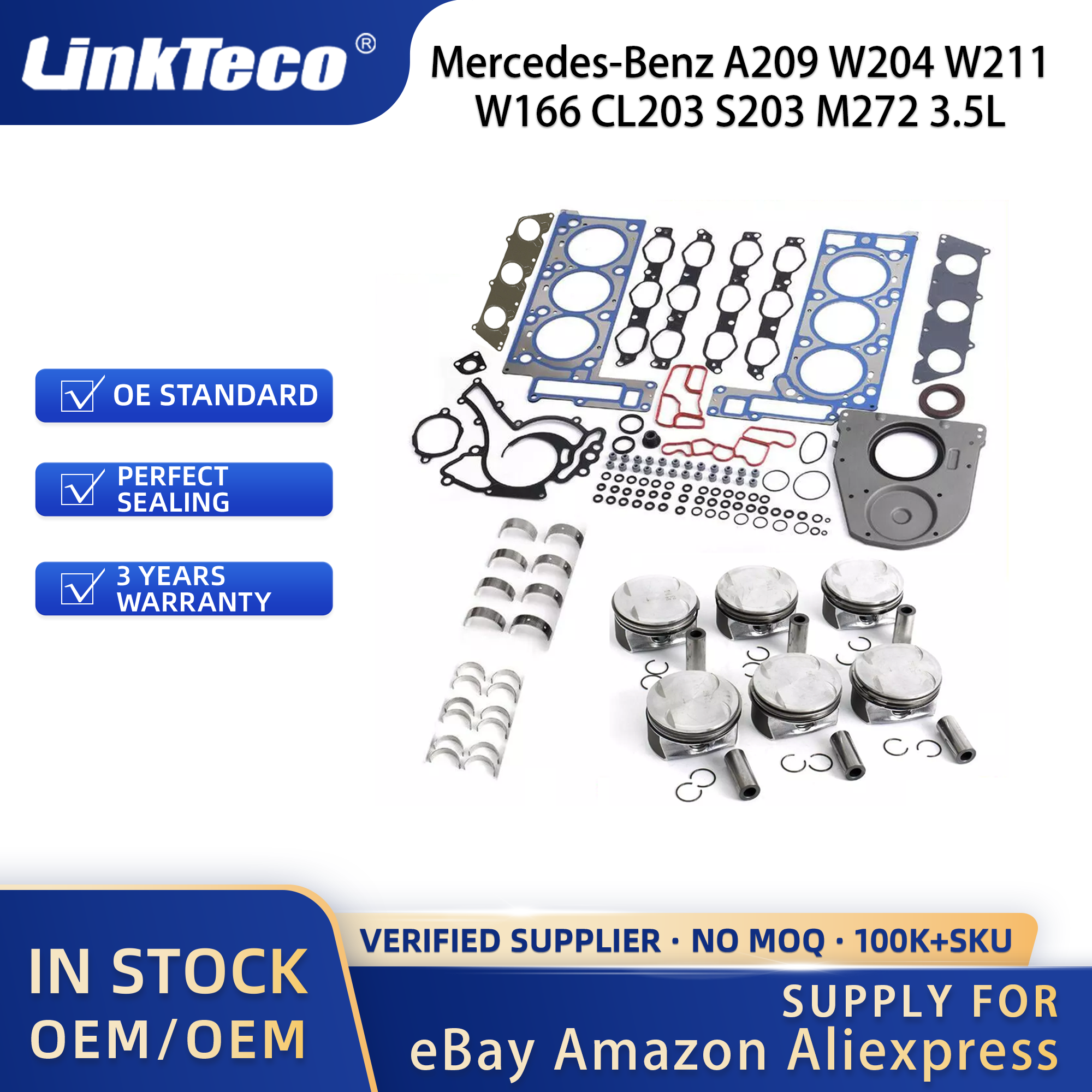 Linkteco Engine Rebuild Overhaul Kit For Mercedes-Benz A209 W204 W211 W166 CL203 S203 M272 3.5L 2006-2015 2720300060 2720300160