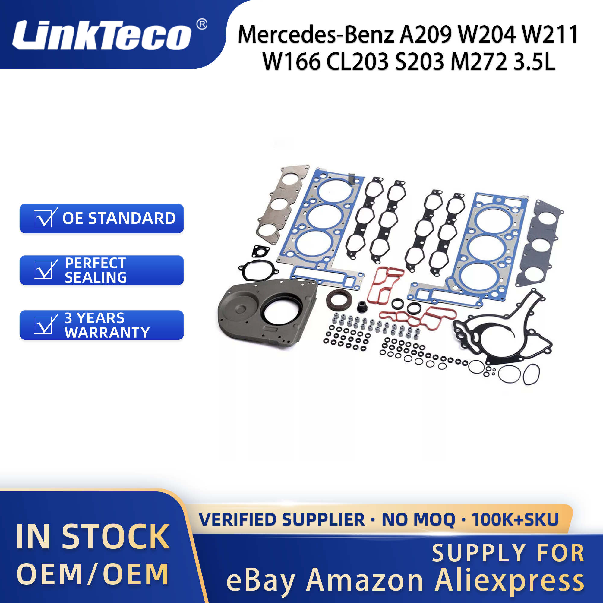 Linkteco Engine Rebuild Overhaul Kit For Mercedes-Benz A209 W204 W211 W166 CL203 S203 M272 3.5L 2006-2015 2720300060 2720300160